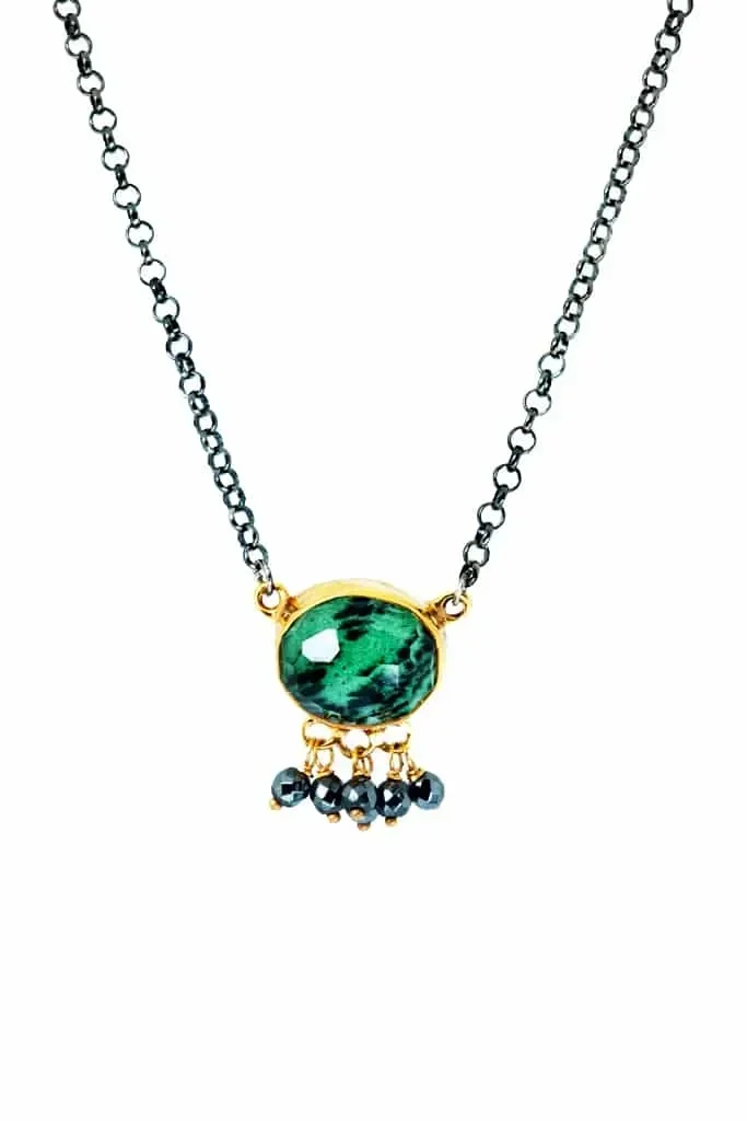 Zoisite black rhodium plated silver necklace