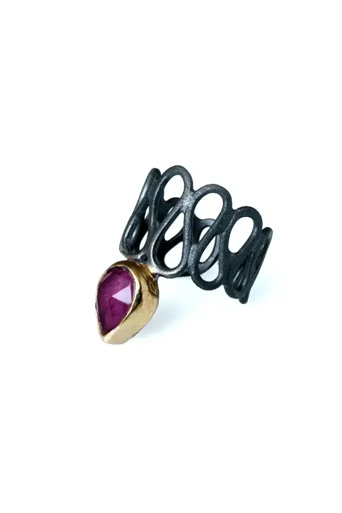 Ruby adjustable black rhodium plated chevalier silver ring