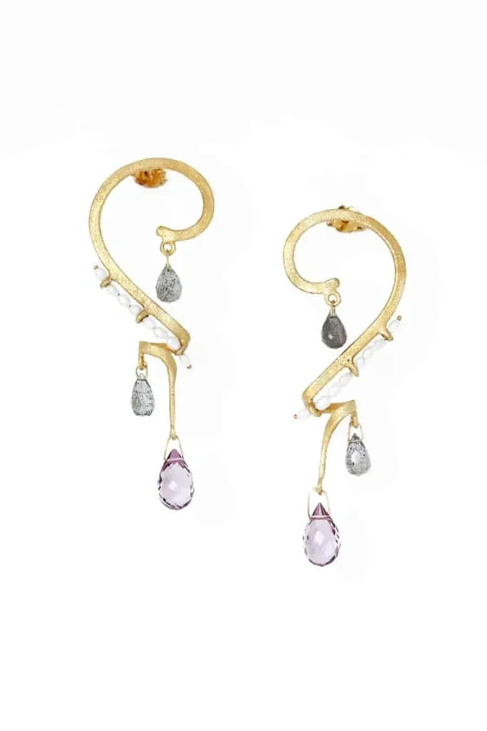 Handmade Jewellery | Tourmaline and labradorite gold plated silver earrings gallery 1