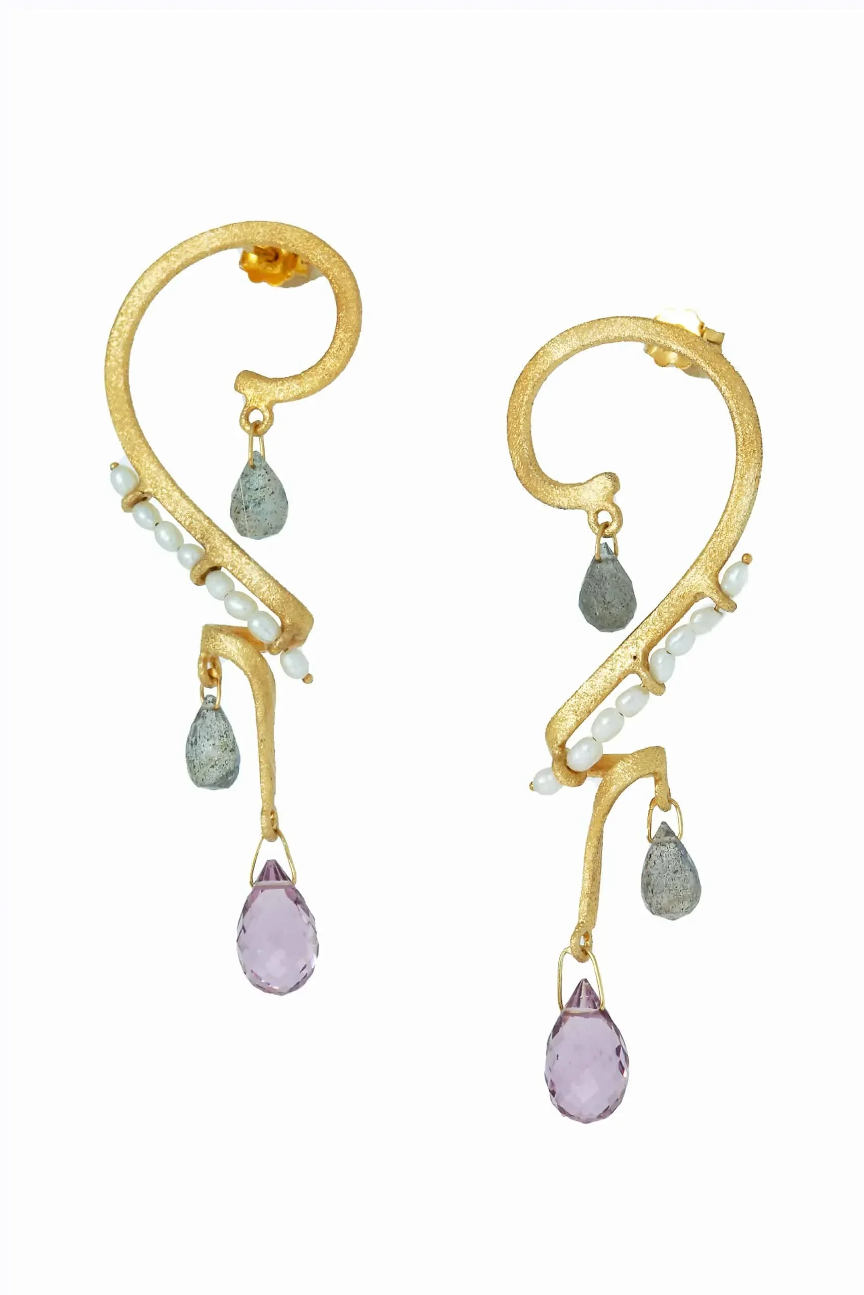 Handmade Jewellery | Tourmaline and labradorite gold plated silver earrings main