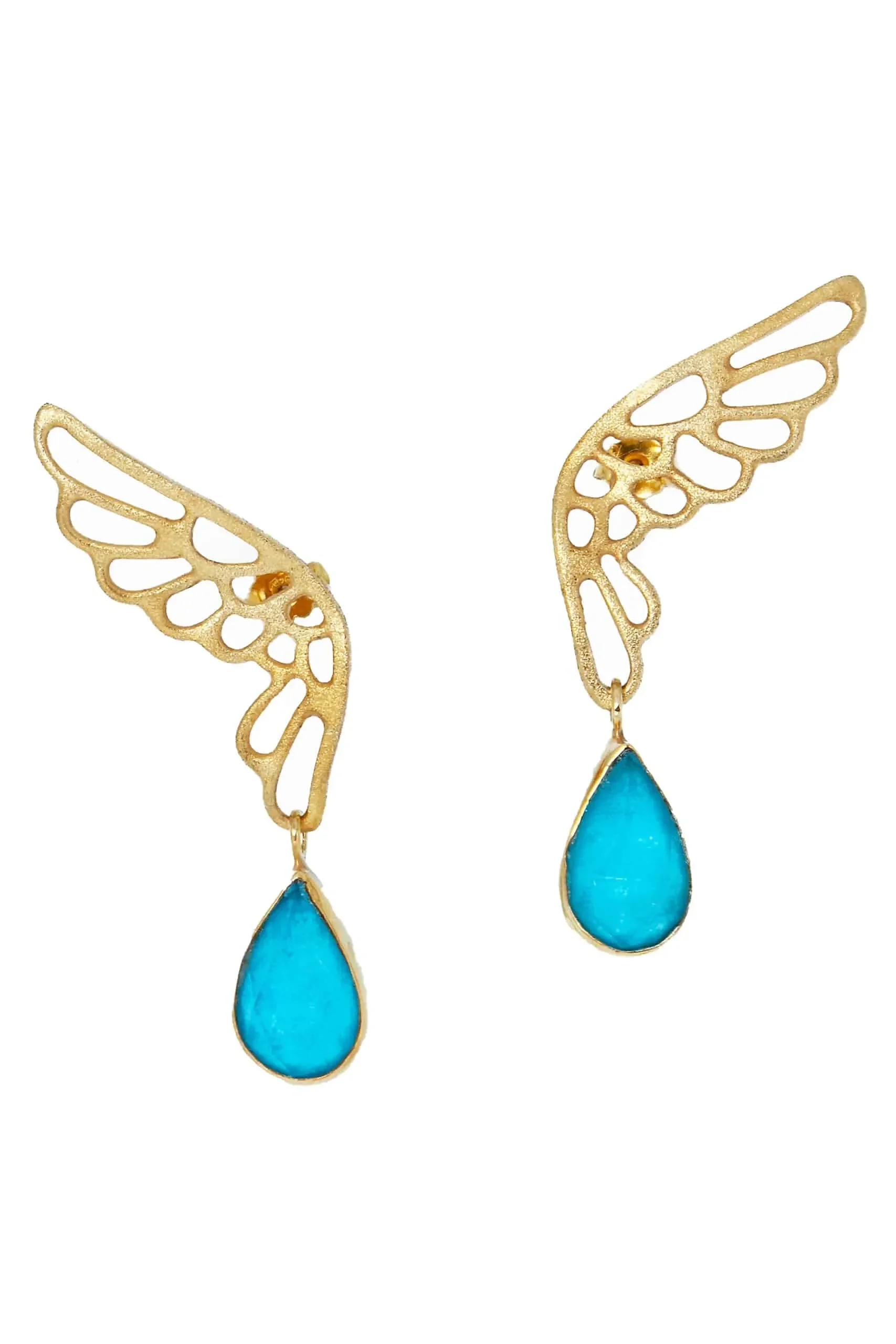 Handmade Jewellery | Wings gold plated silver earrings with chrysocolla main