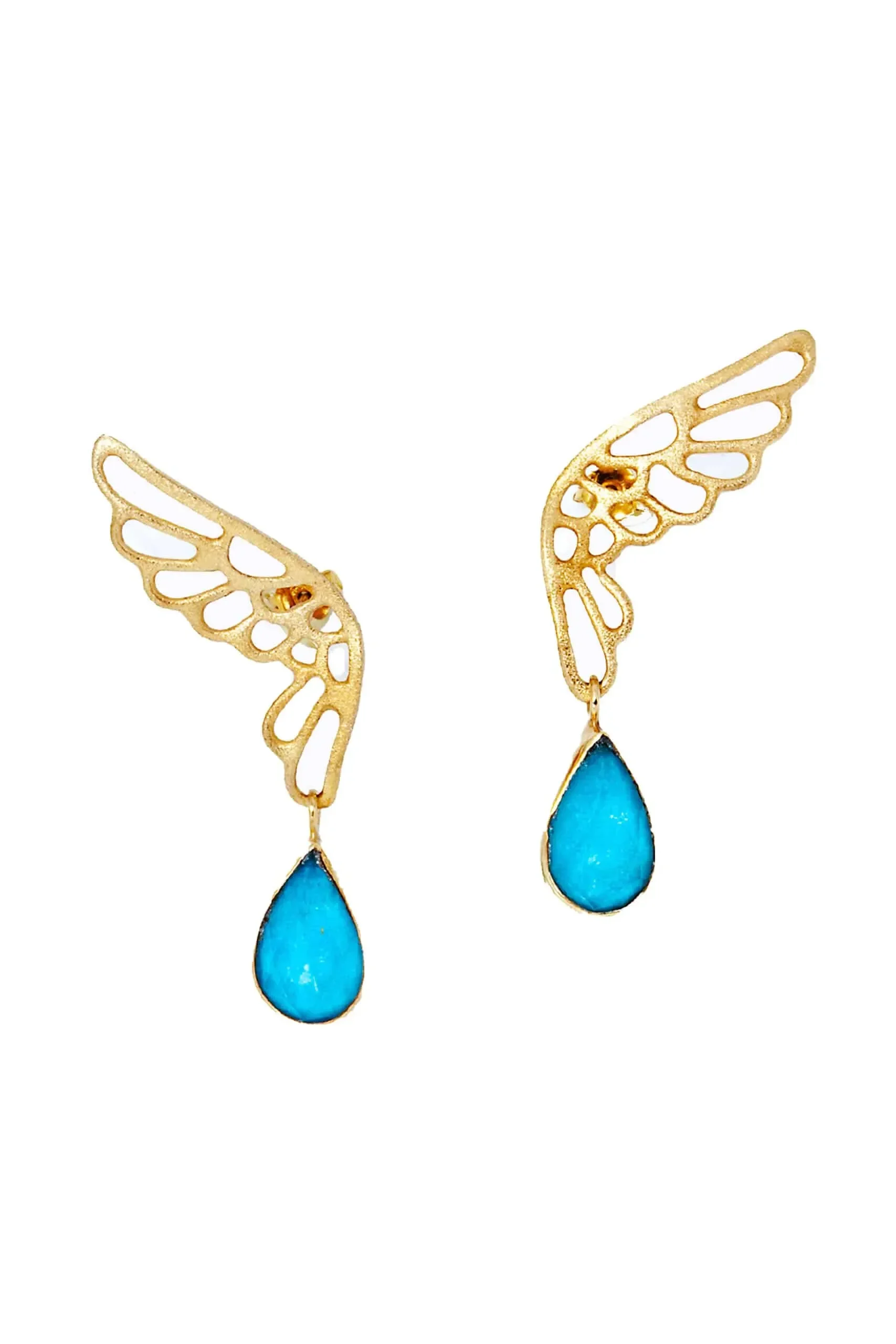 Handmade Jewellery | Wings gold plated silver earrings with chrysocolla gallery 1