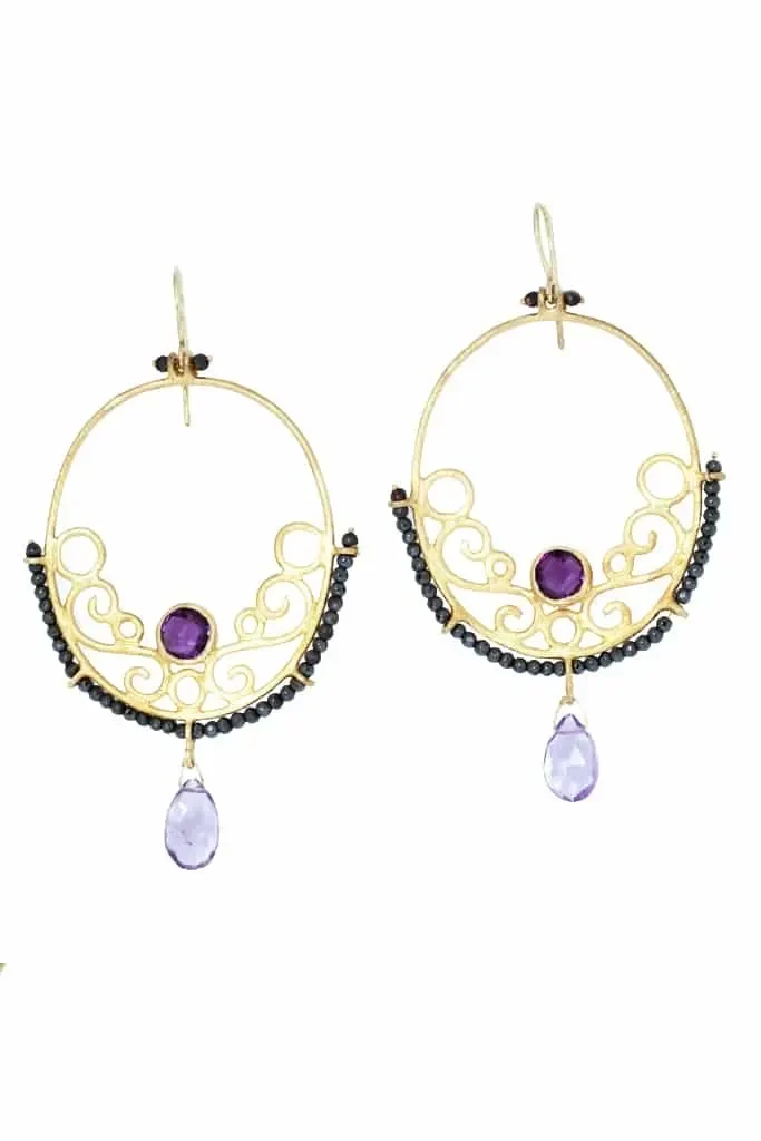 Handmade Jewellery | Amethyst gold plated silver earrings main