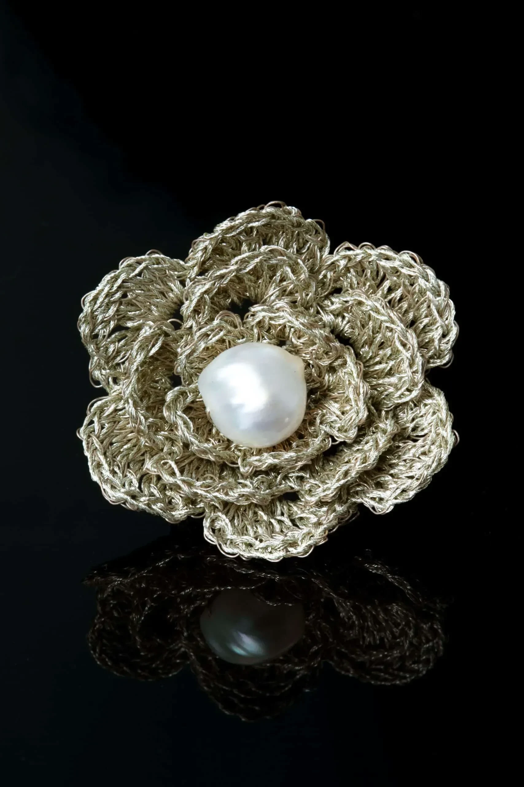 Handmade Jewellery | Crochet knit silver ring with pearls gallery 3