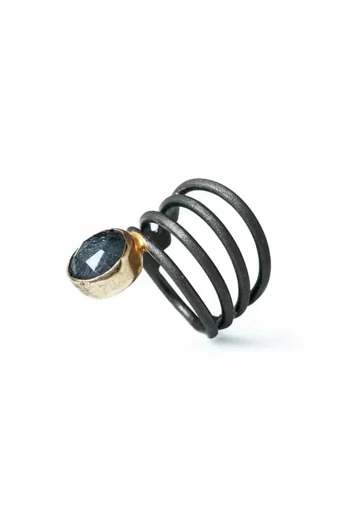 Hematite black rhodium plated silver ring