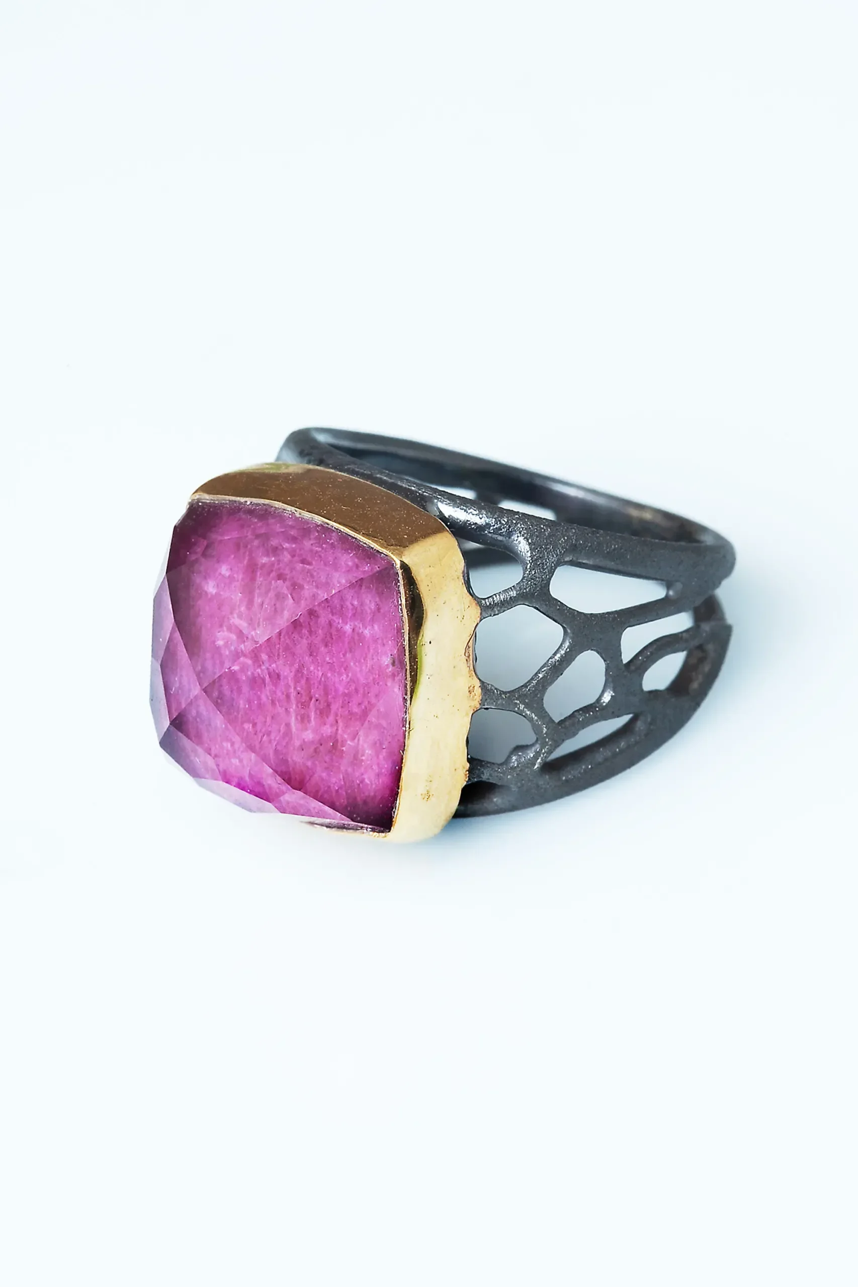 Handmade Jewellery | Ruby black rhodium plated silver ring gallery 3