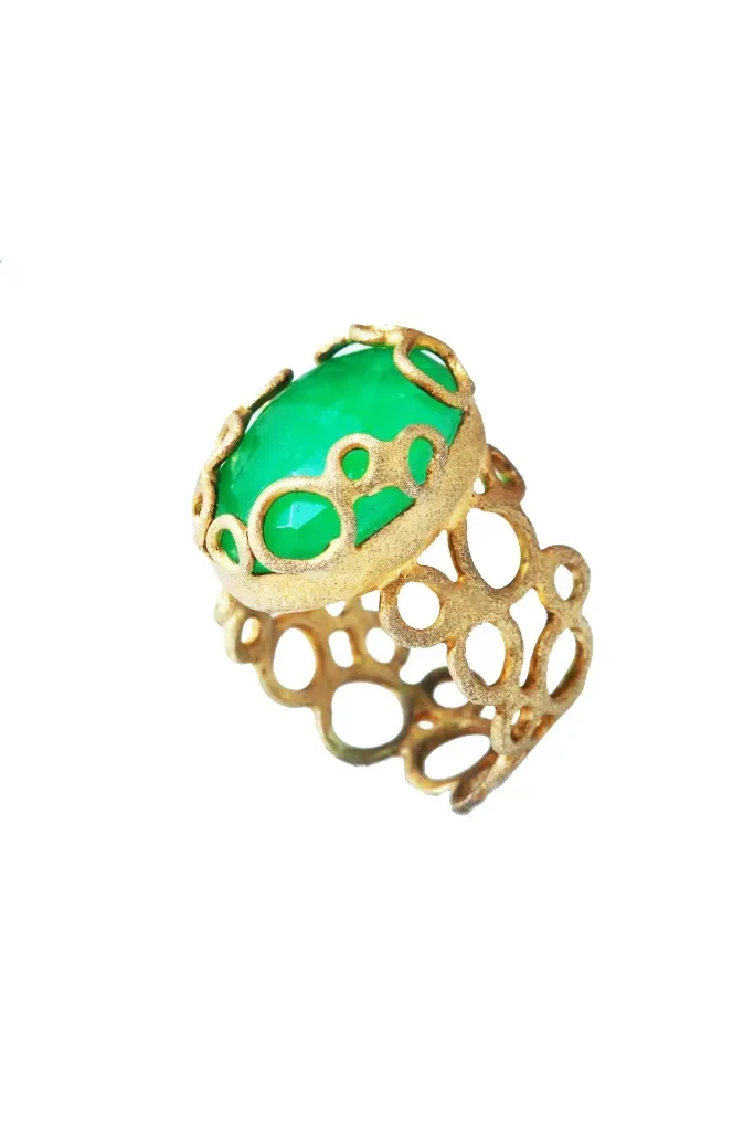 Jade gold plated silver ring