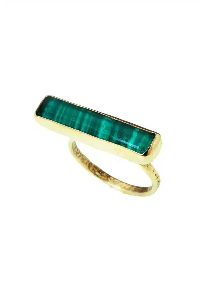 Malachite gold plated silver ring