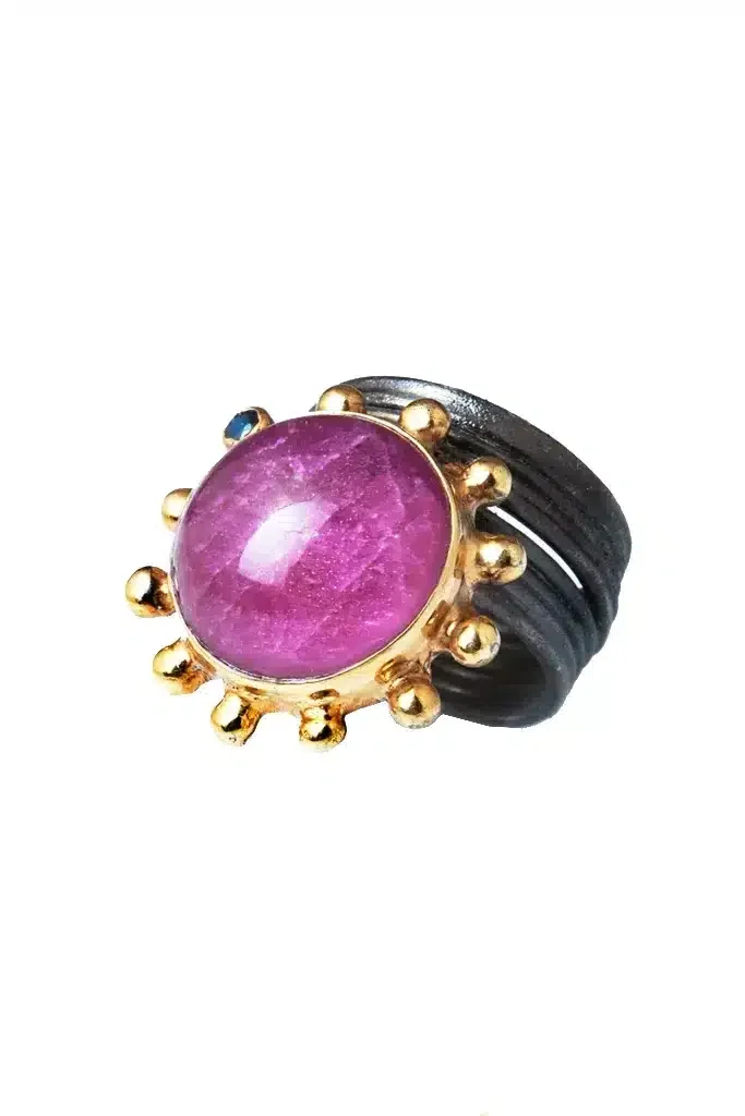 Ruby black rhodium plated silver ring