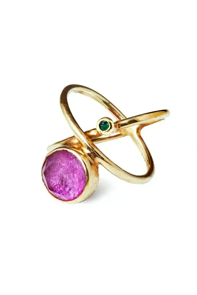 Ruby gold plated silver ring