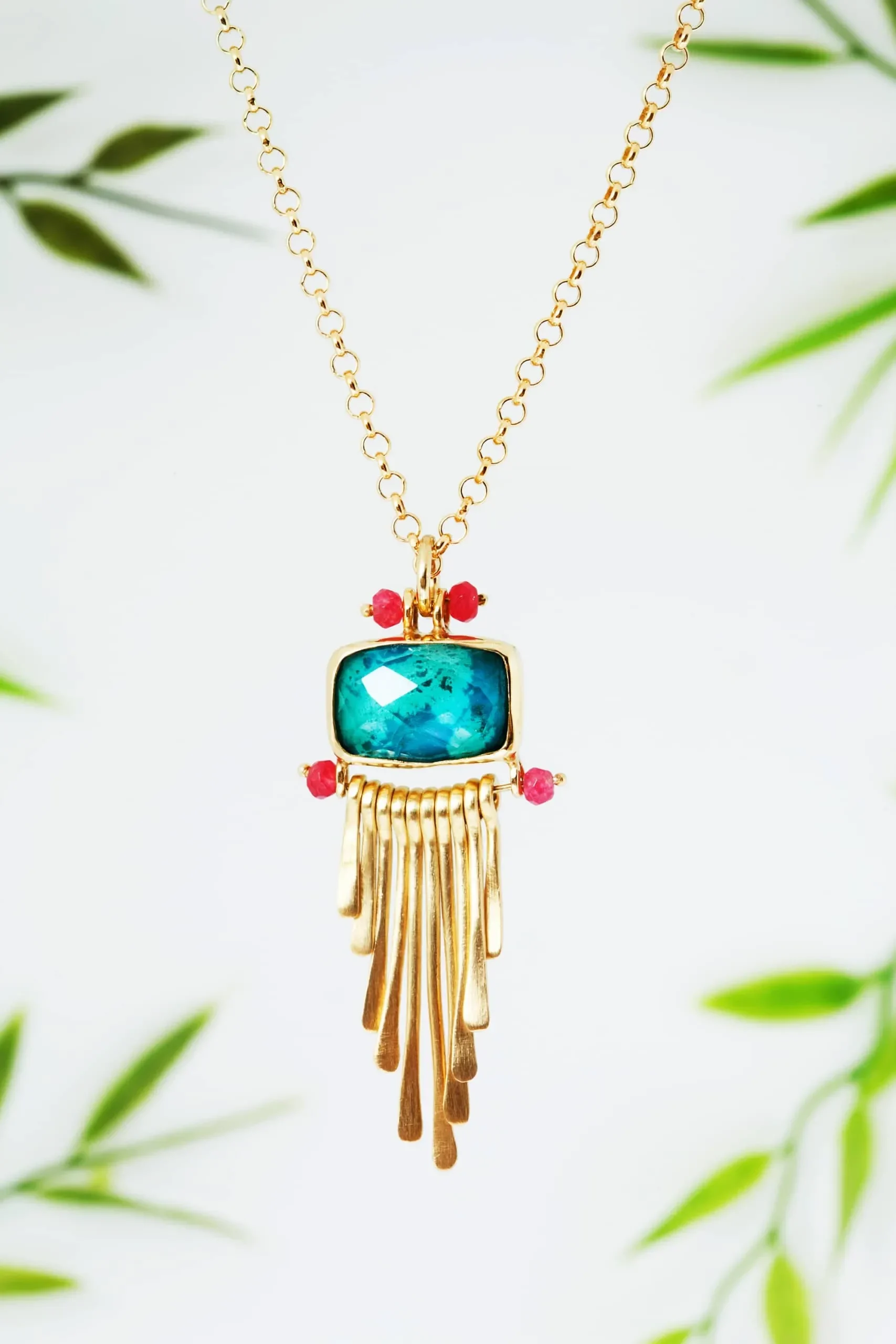 Handmade Jewellery | Chrysocolla gold plated silver necklace gallery 2