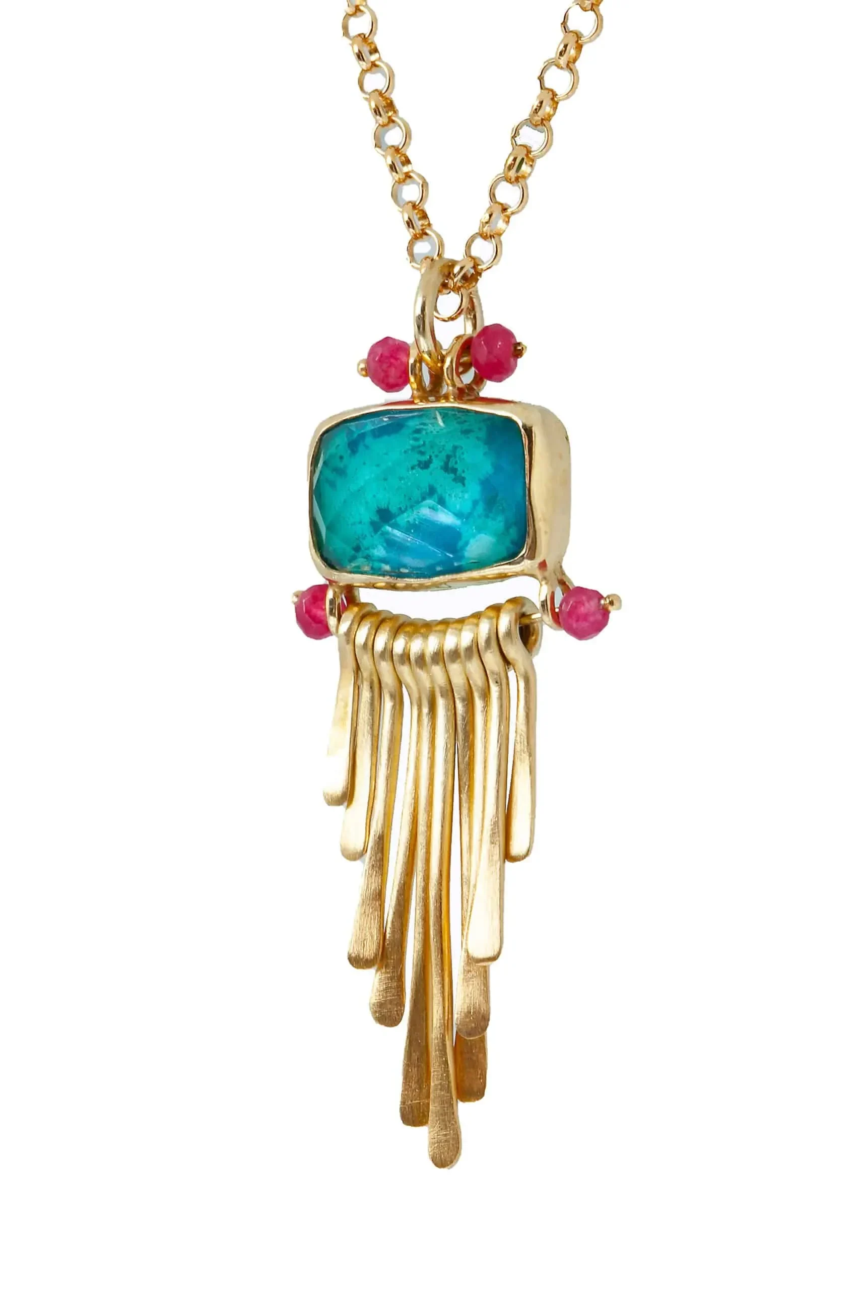 Handmade Jewellery | Chrysocolla gold plated silver necklace gallery 1