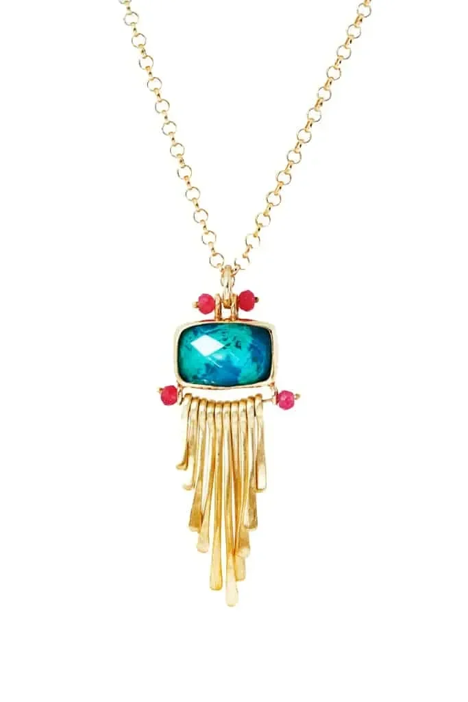 Handmade Jewellery | Chrysocolla gold plated silver necklace main