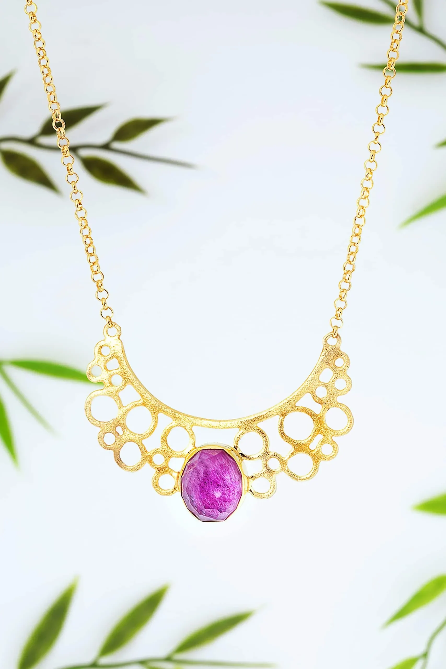 Handmade Jewellery | Ruby gold plated silver necklace gallery 1