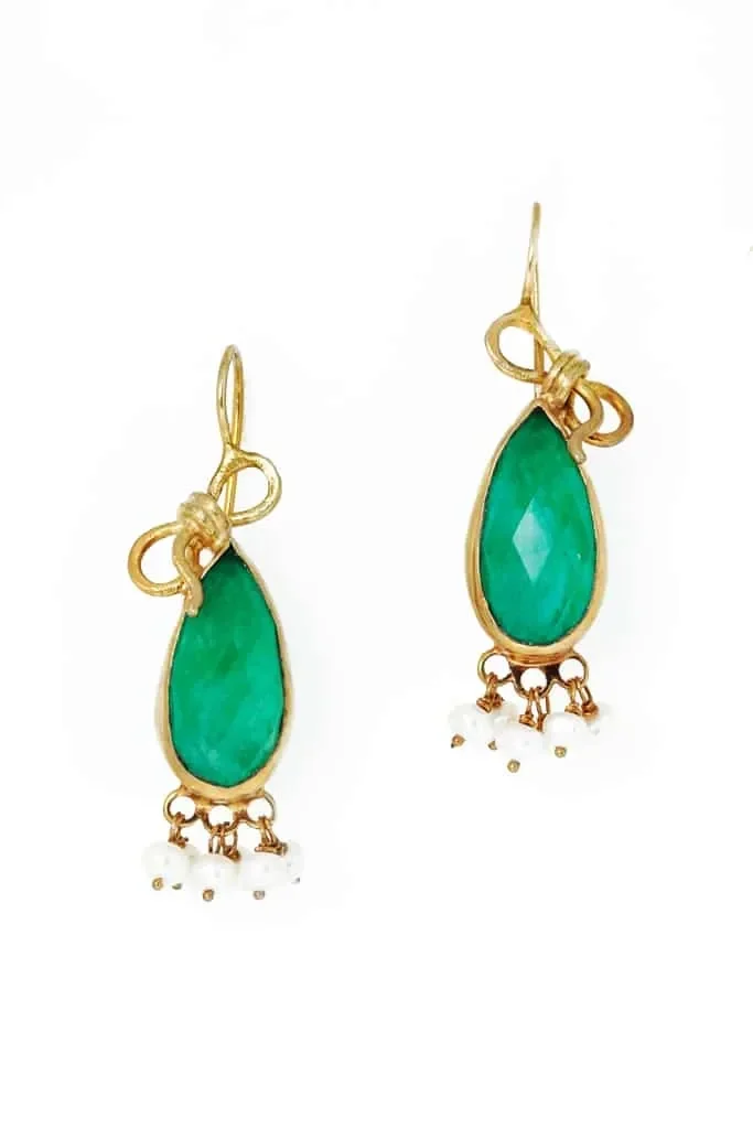 Handmade Jewellery | Teardrop jade gold plated silver earrings gallery 1