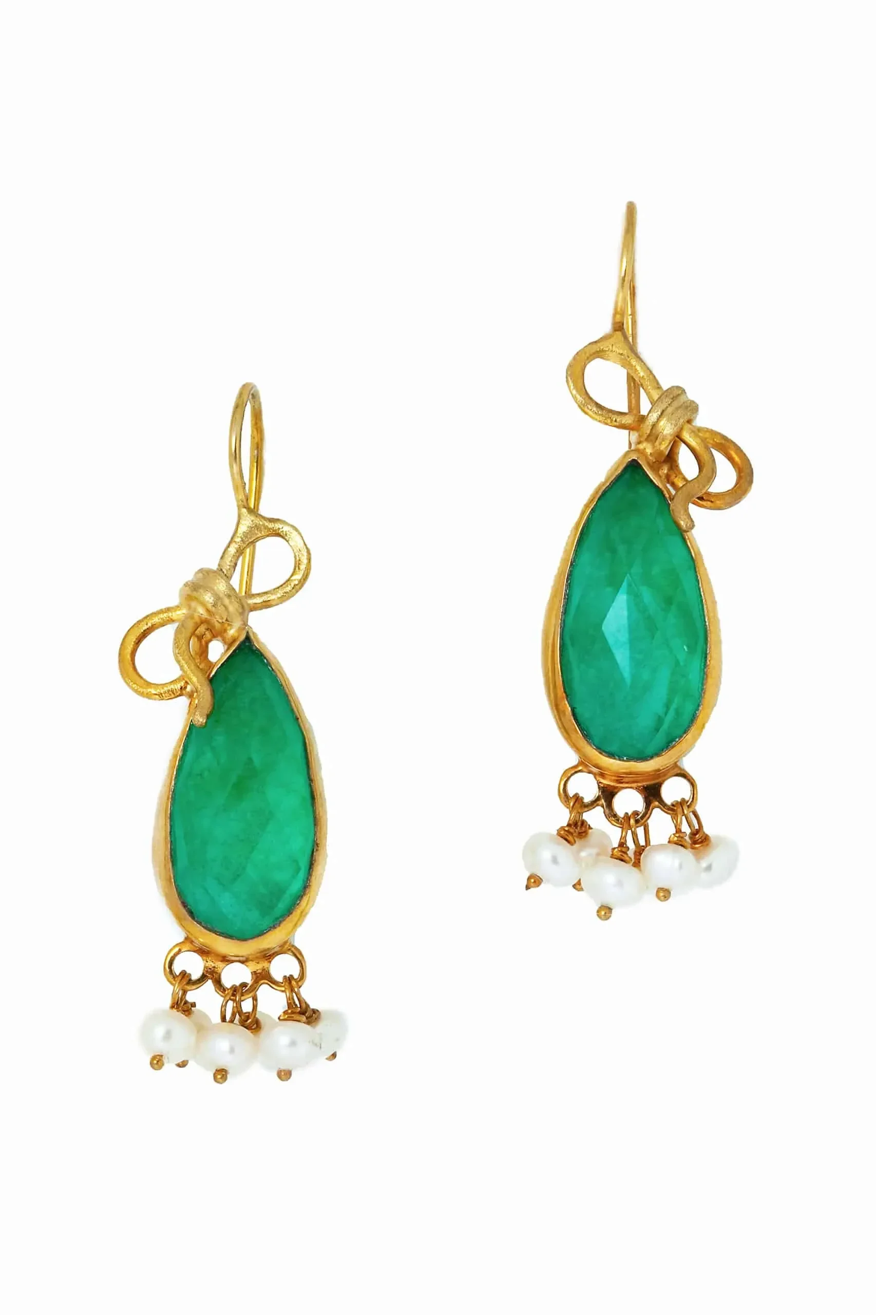 Handmade Jewellery | Teardrop jade gold plated silver earrings main