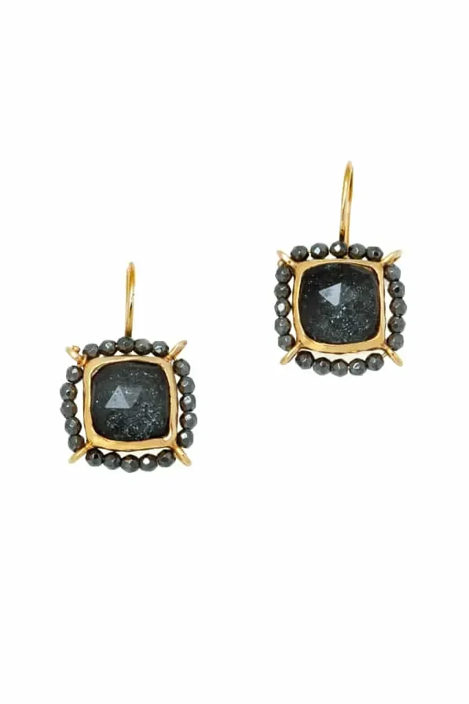 Handmade Jewellery | Hematite gold plated silver earrings main