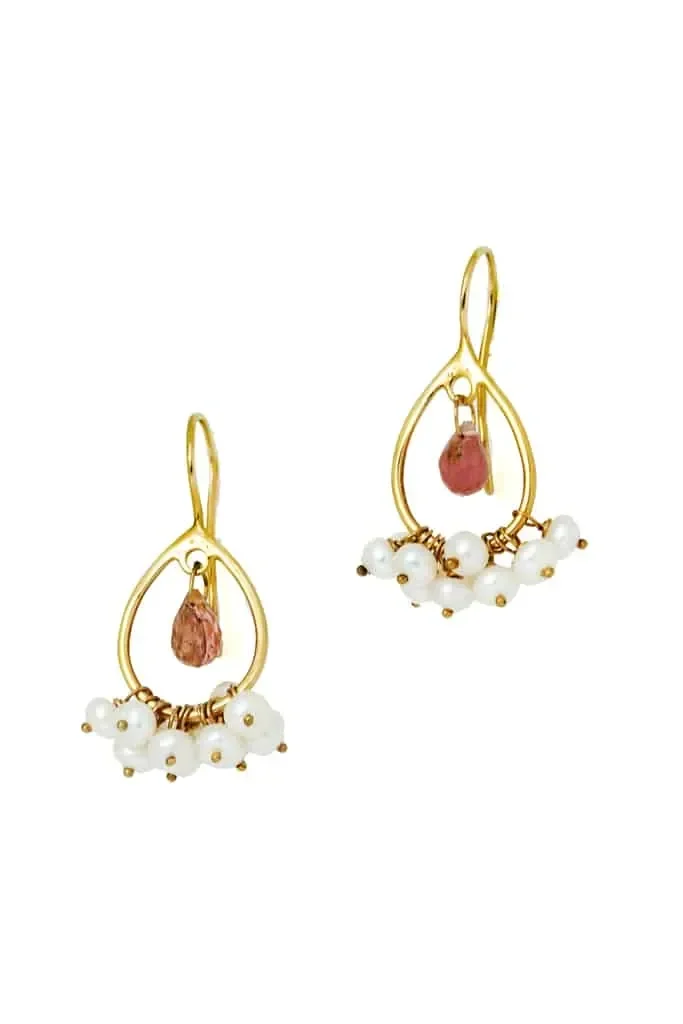 Handmade Jewellery | Tourmaline gold plated silver earrings main