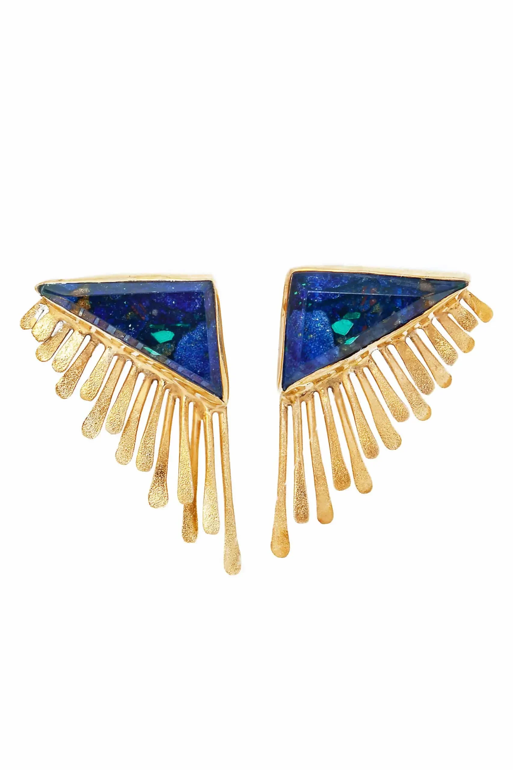 Handmade Jewellery | Triangle azurite and malachite gold plated silver earrings main