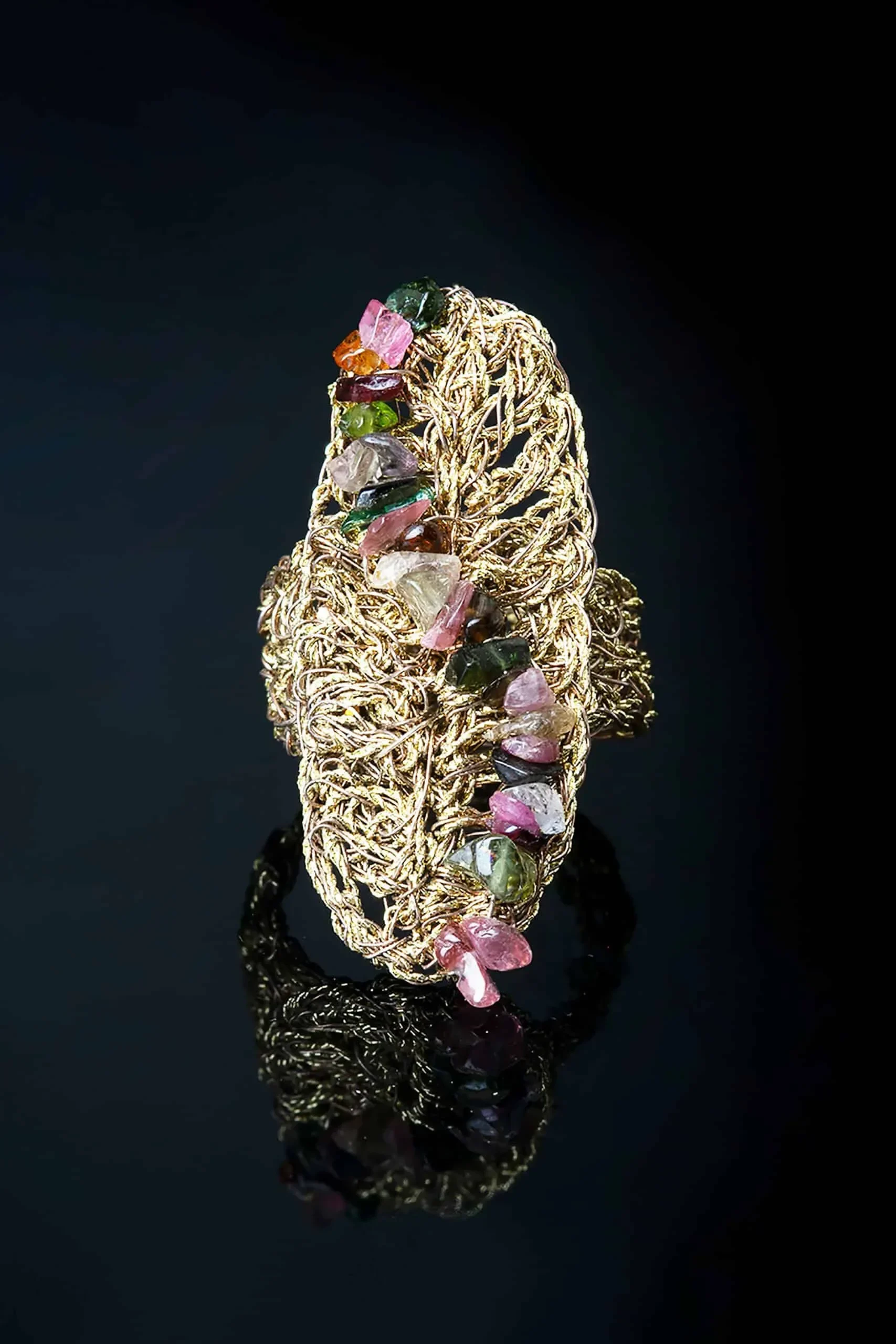 Handmade Jewellery | Crochet knit silver ring with tourmaline gallery 2