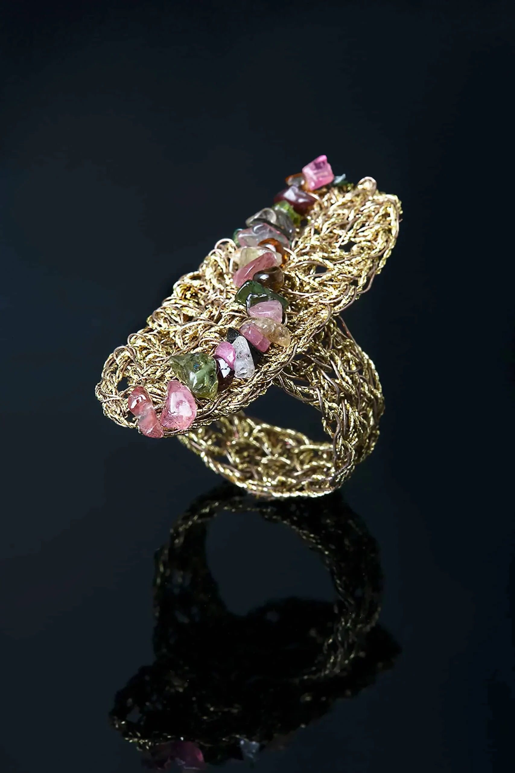 Handmade Jewellery | Crochet knit silver ring with tourmaline gallery 1