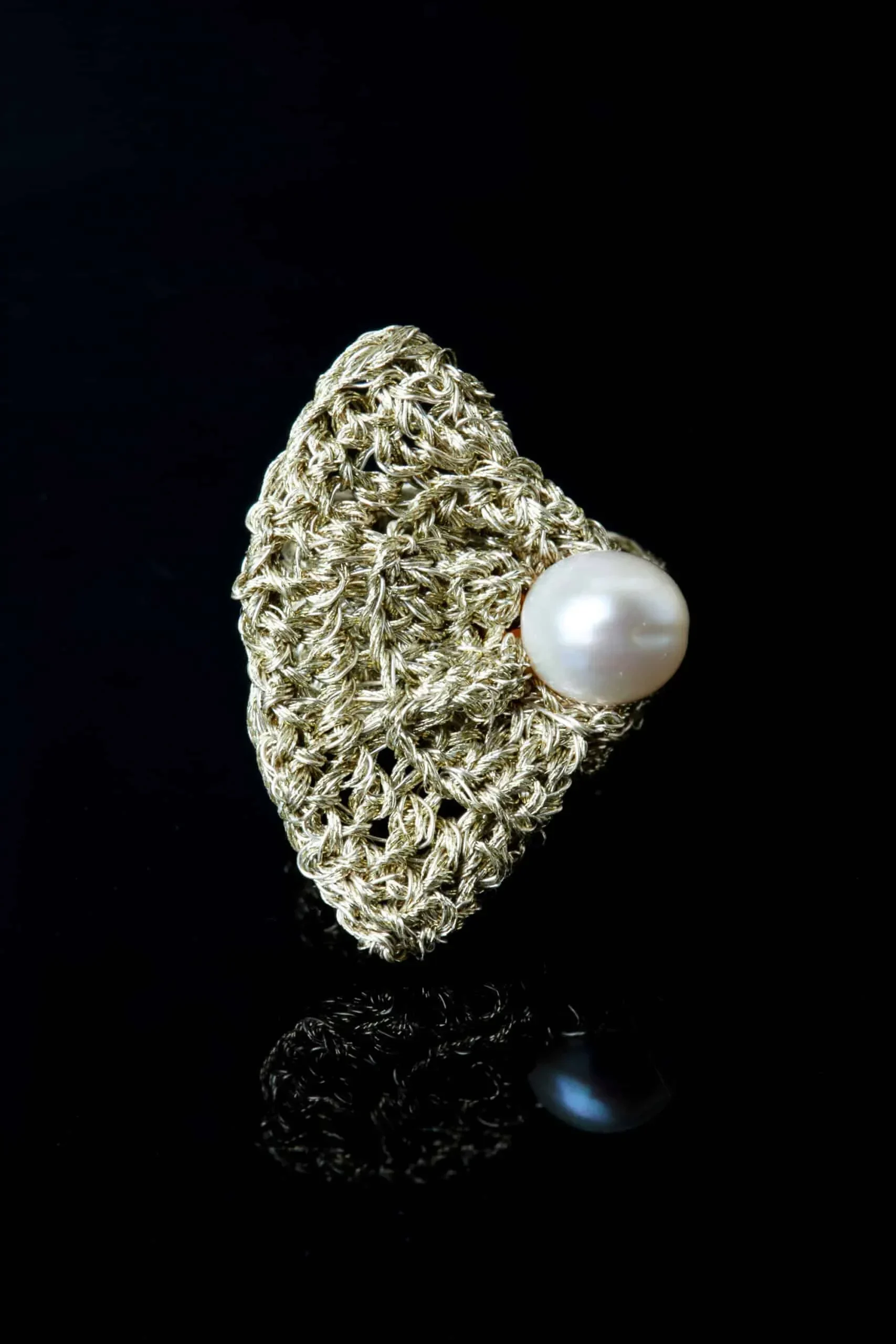 Handmade Jewellery | Crochet knit silver ring with pearl gallery 2