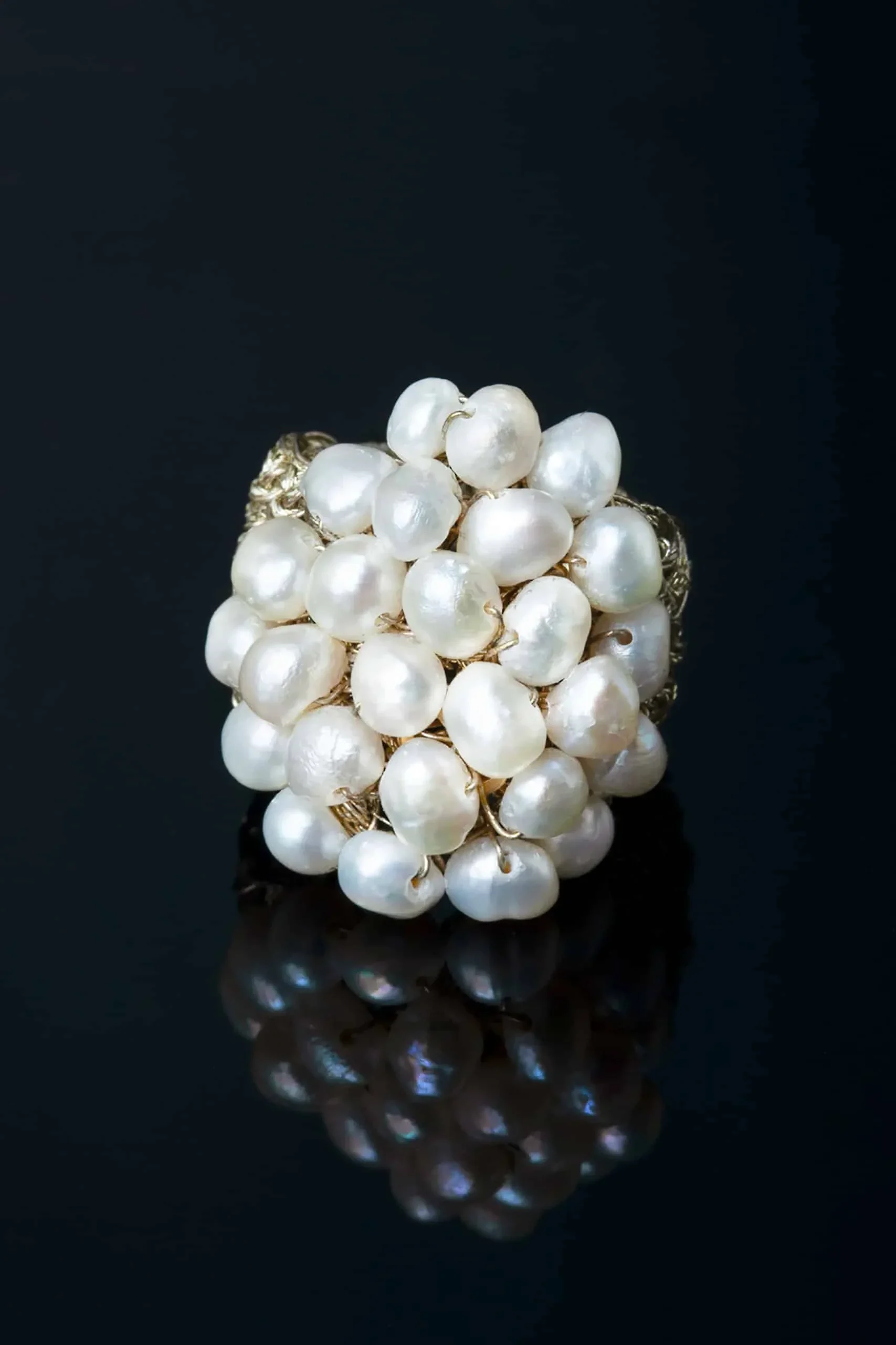 Handmade Jewellery | Crochet knit silver ring with pearls gallery 2