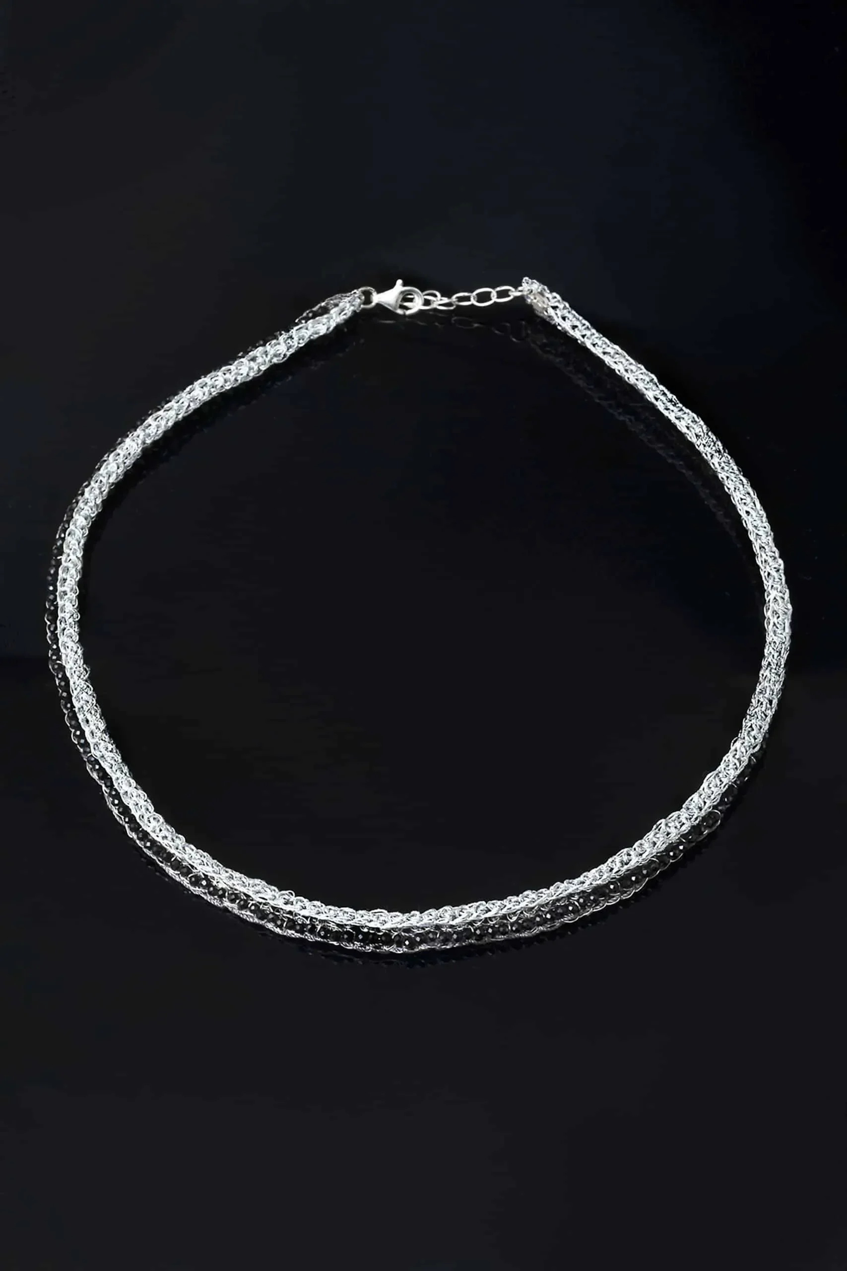 Handmade Jewellery | Crochet knit silver necklace with spinel gallery 1