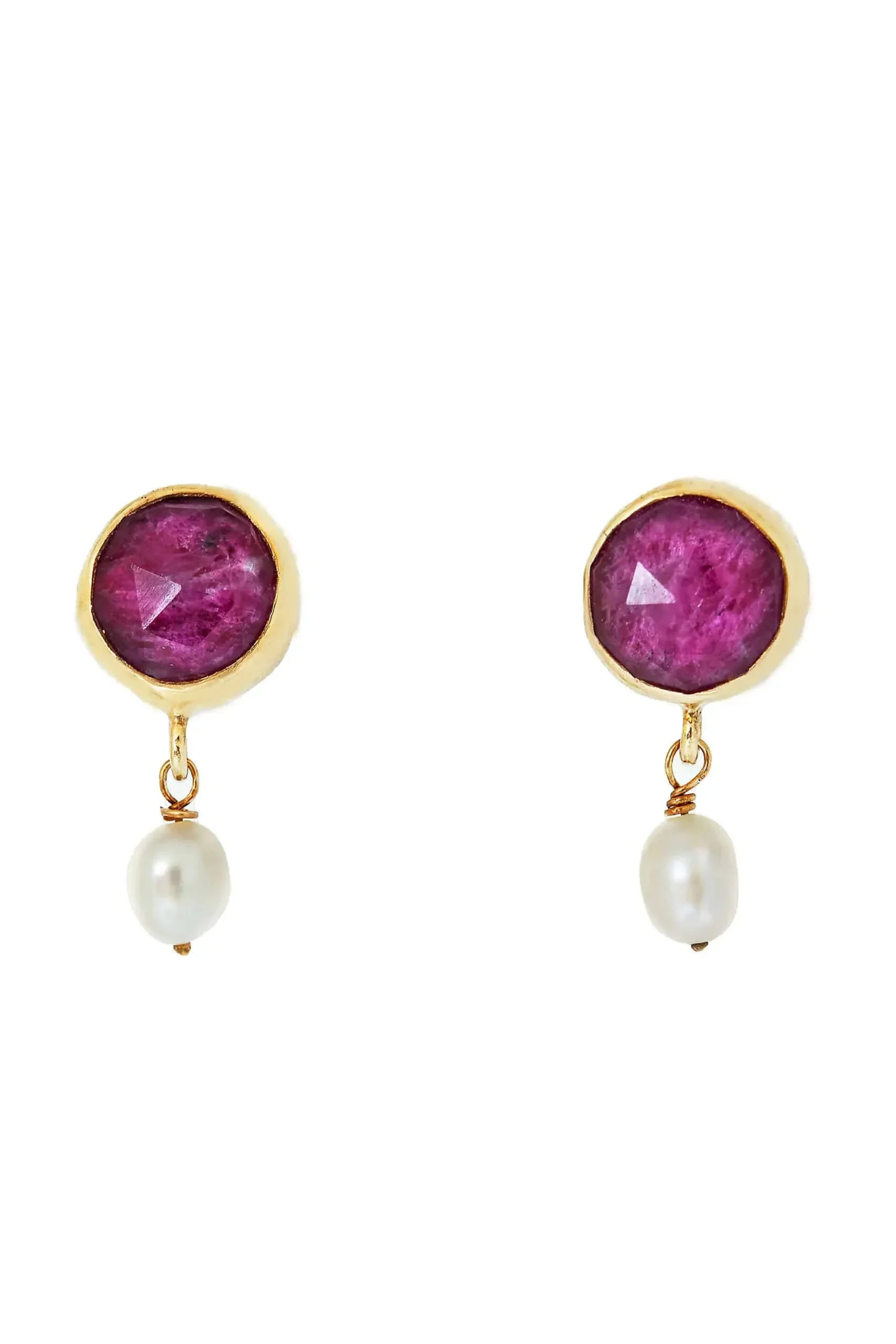 Handmade Jewellery | Ruby gold plated silver earrings gallery 1