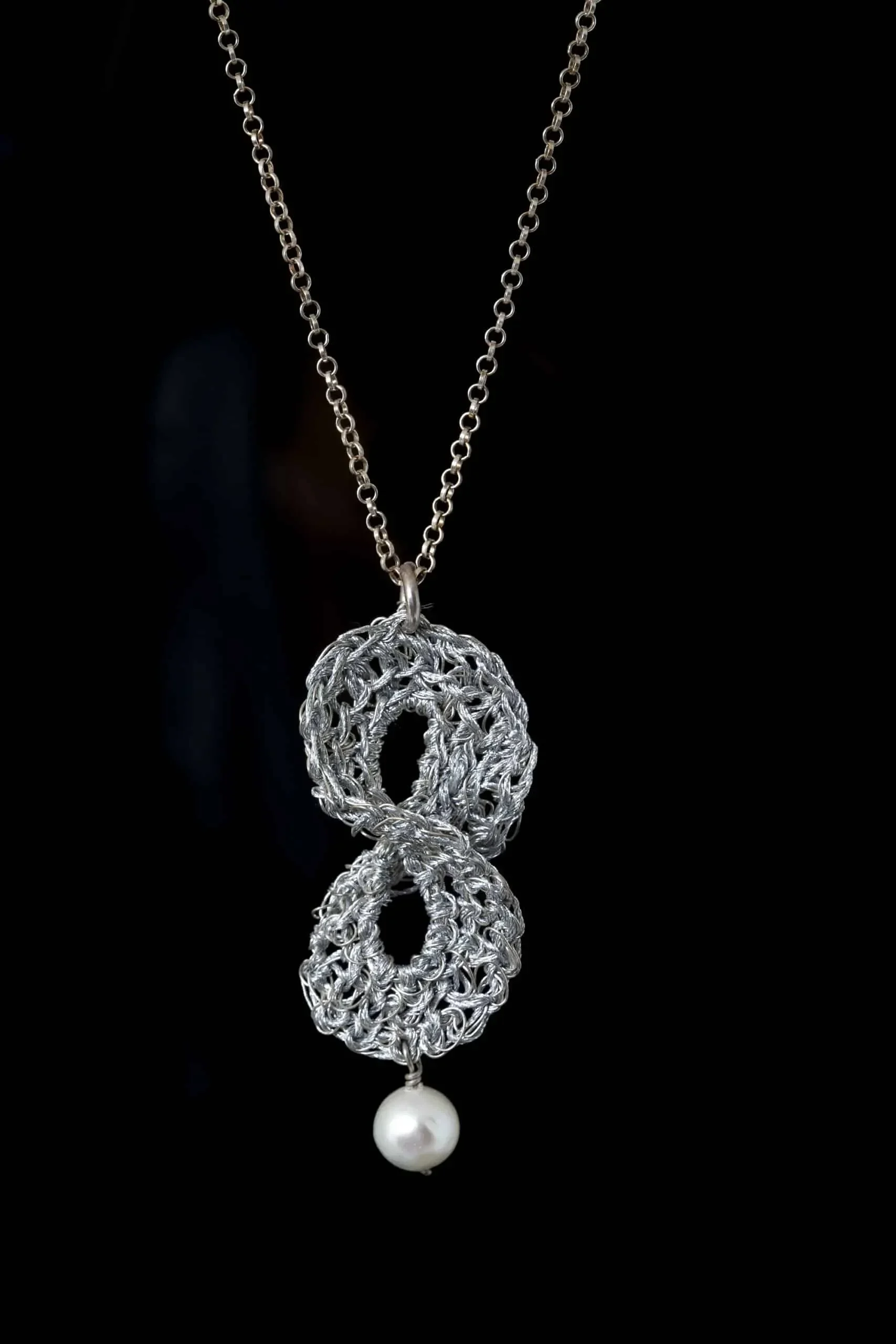 Handmade Jewellery | Crochet knit silver pendant with pearl gallery 1