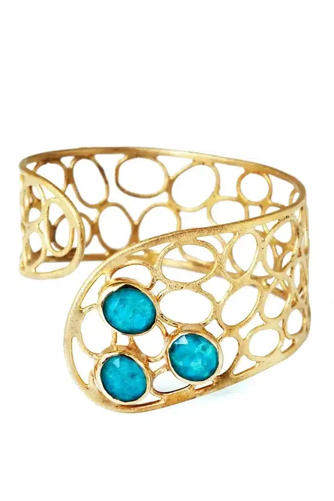 Handmade Jewellery | Chrysocolla gold plated silver bracelet main