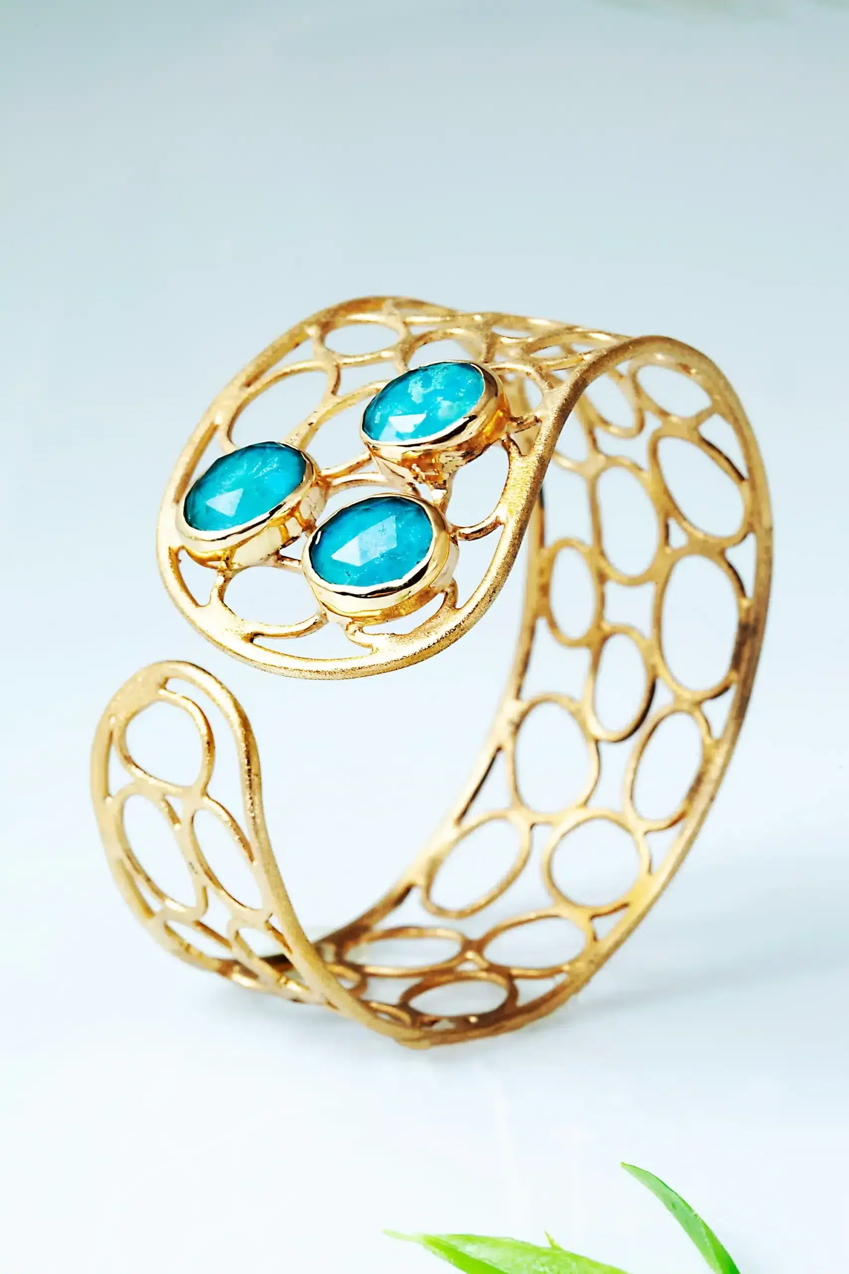 Handmade Jewellery | Chrysocolla gold plated silver bracelet gallery 2