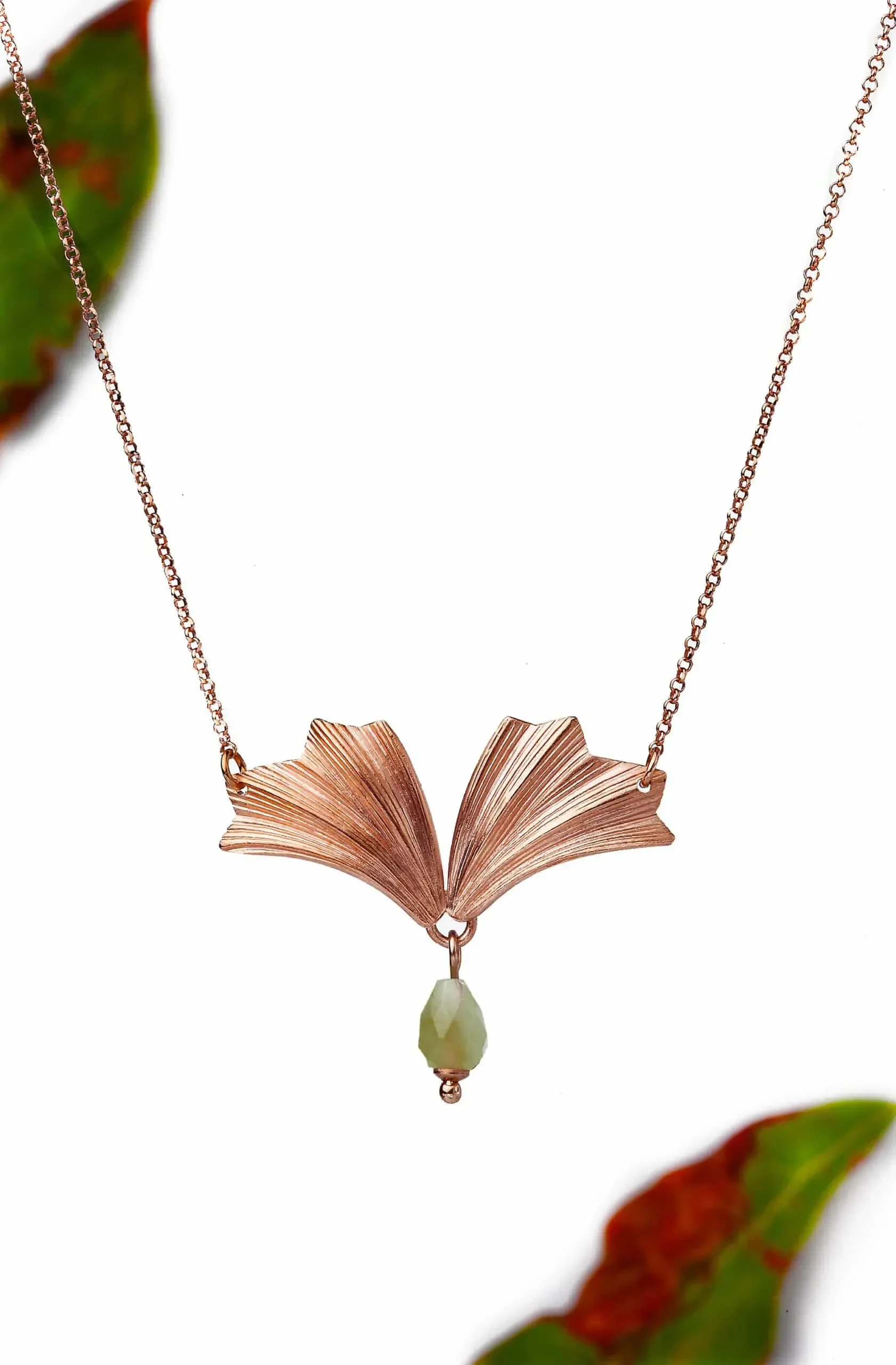 Handmade Jewellery | Leaf pink gold plated bronze necklace gallery 1