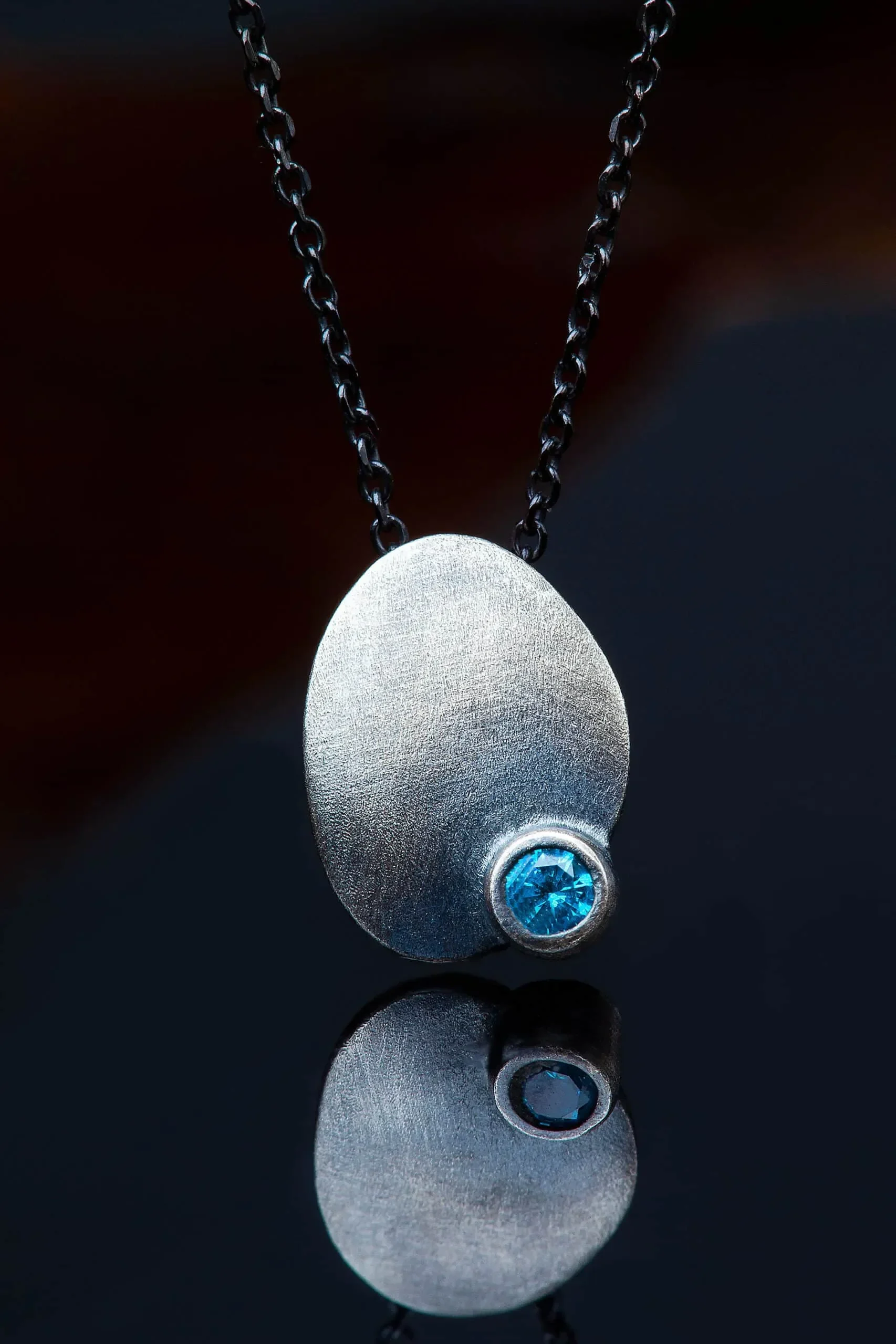 Handmade Jewellery | Silver necklace with blue zircon gallery 1