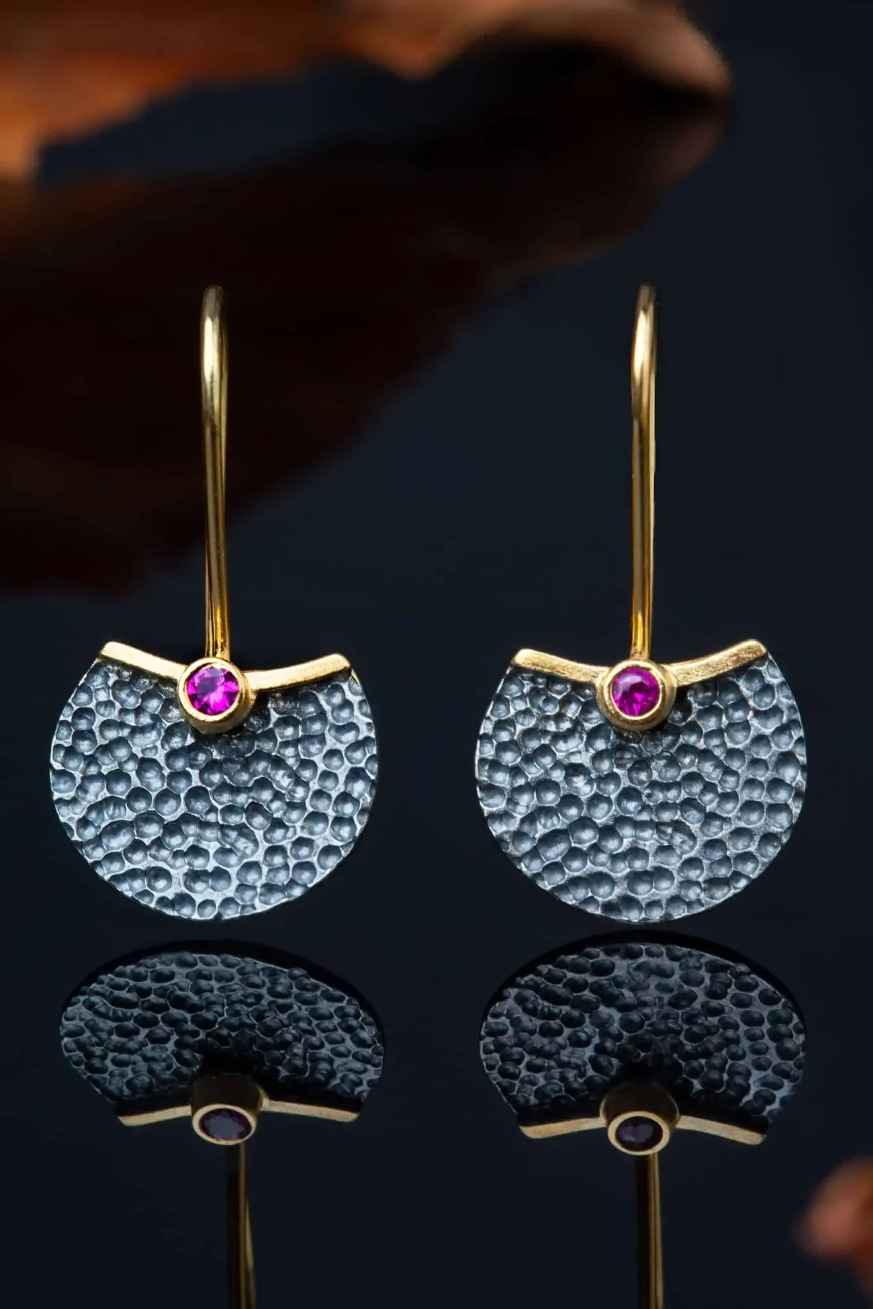 Handmade Jewellery | Silver gold and black plated earrings with zircon gallery 2