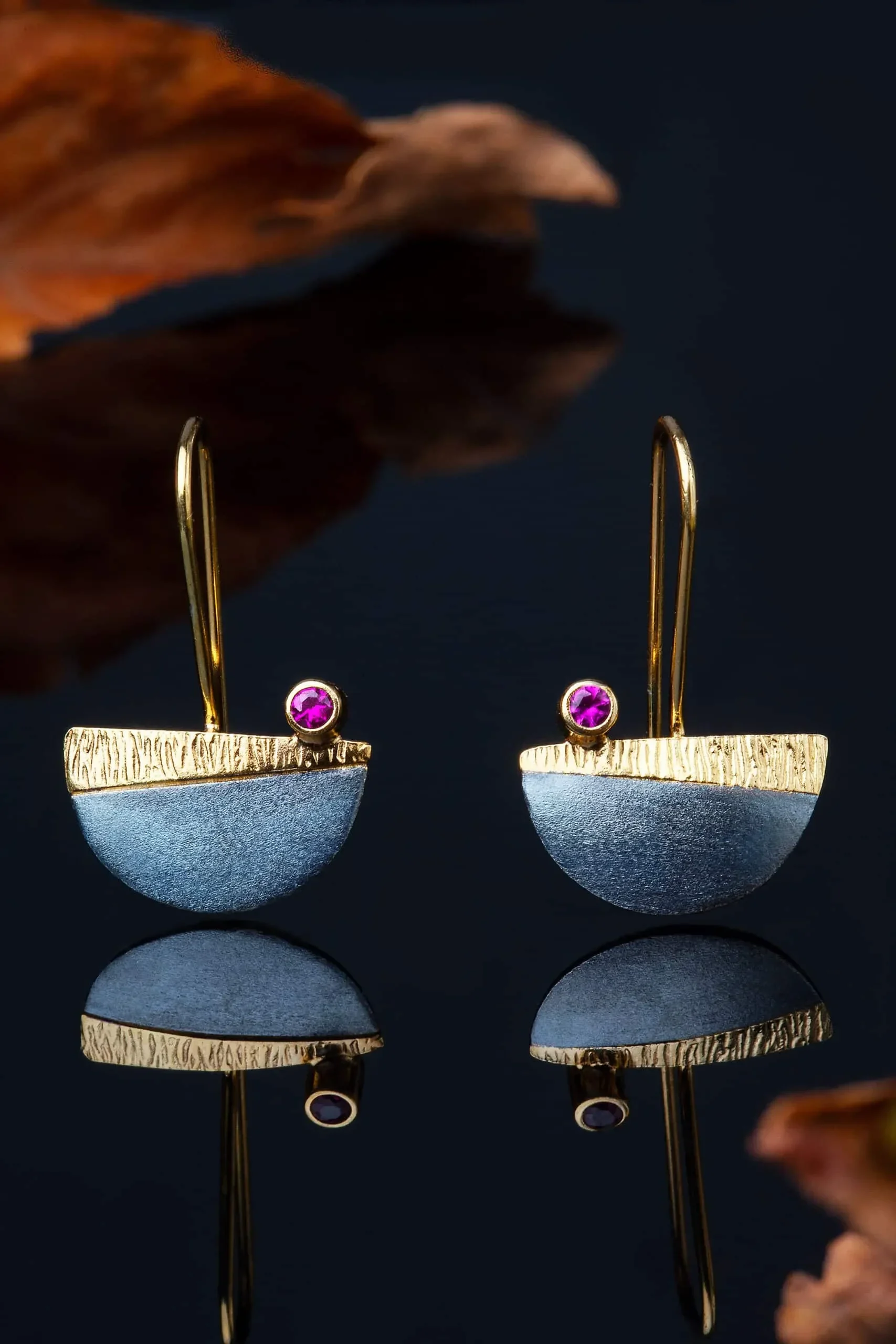 Handmade Jewellery | Silver gold and black plated earrings with zircon gallery 1