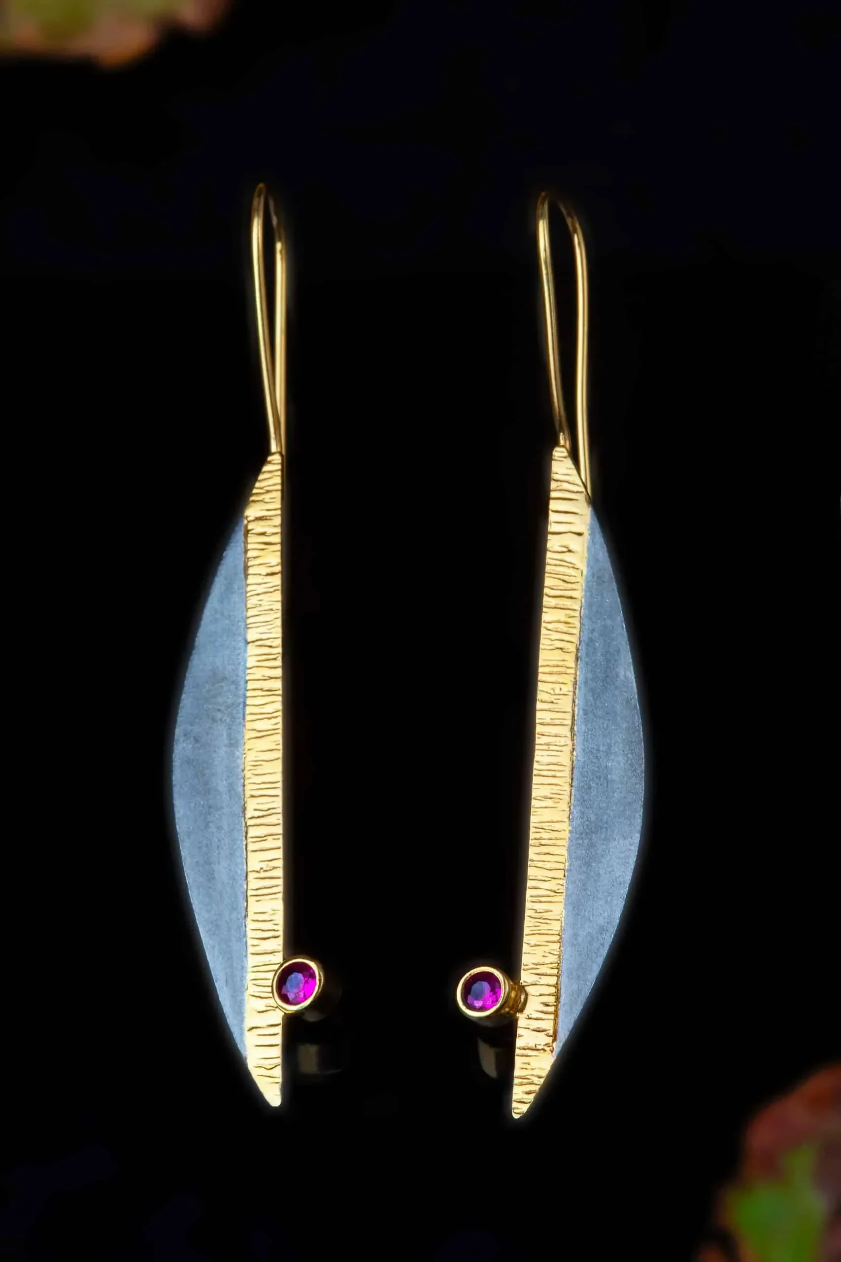 Handmade Jewellery | Silver gold and black plated earrings with zircon gallery 1