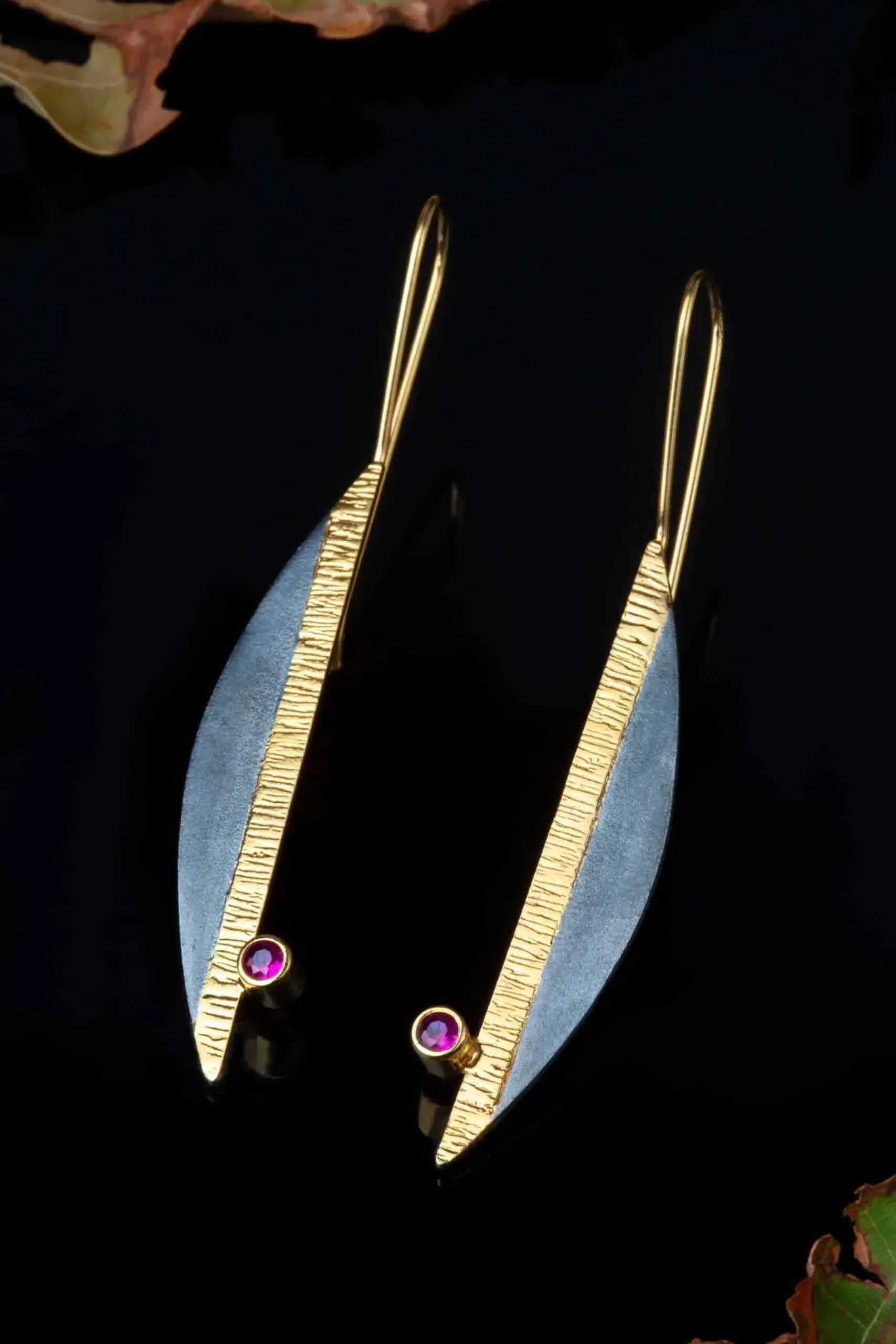 Handmade Jewellery | Silver gold and black plated earrings with zircon gallery 2