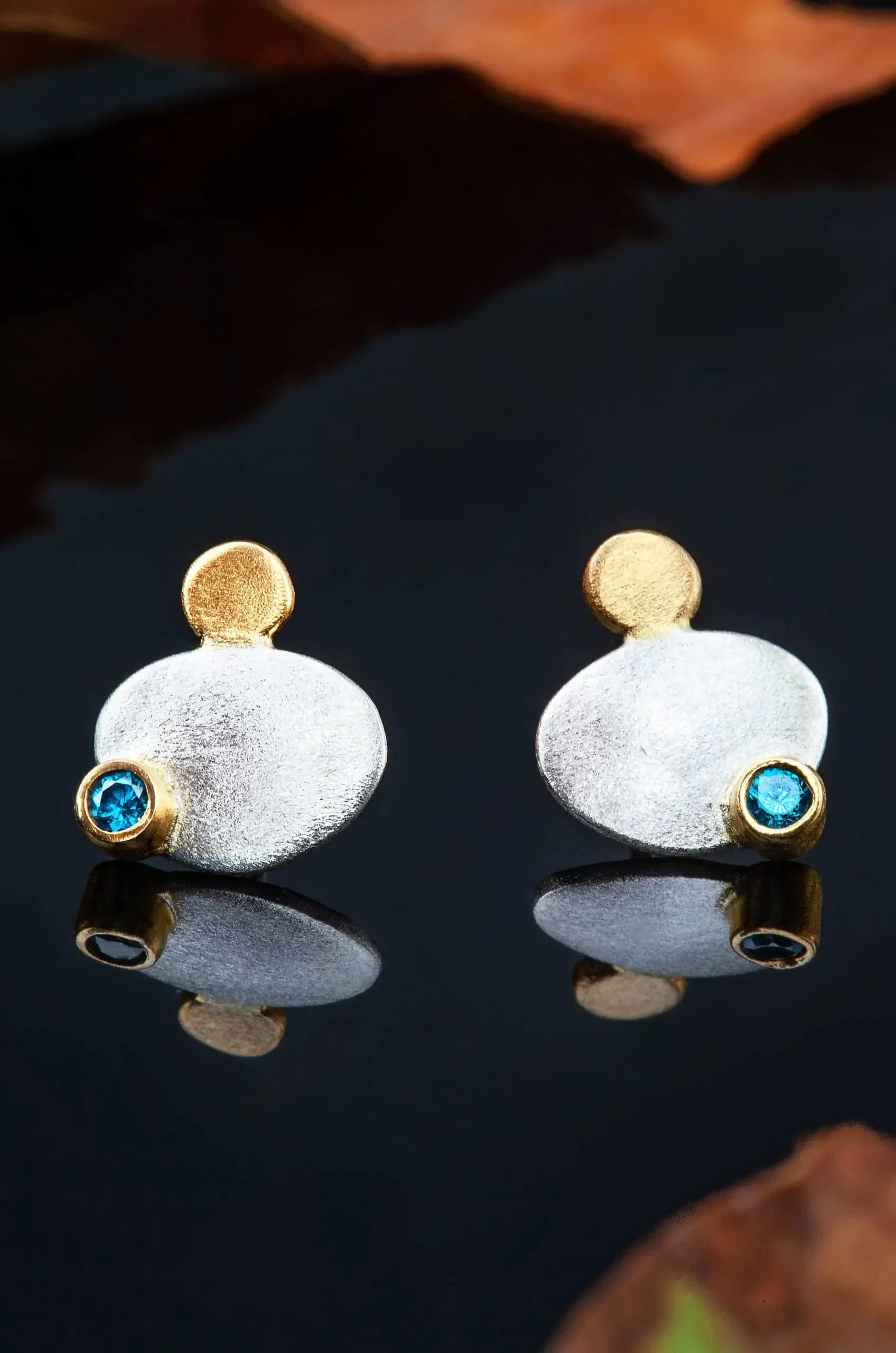 Handmade Jewellery | Blue zircon handmade silver stud earrings gallery 2