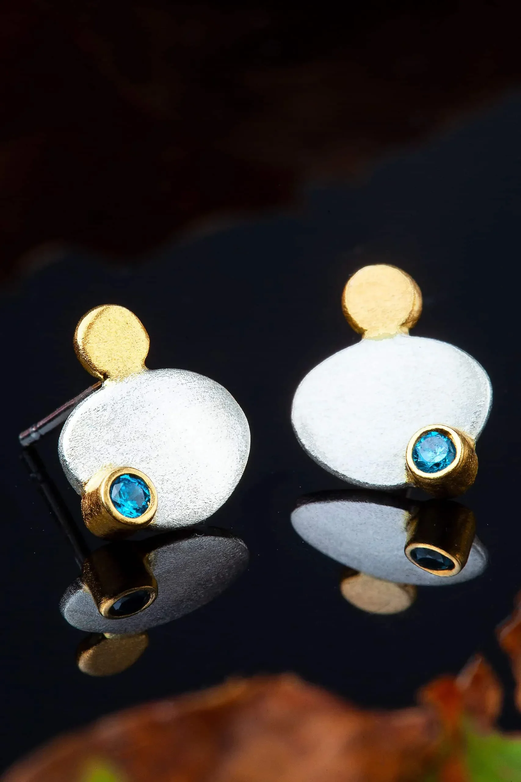 Handmade Jewellery | Blue zircon handmade silver stud earrings gallery 1