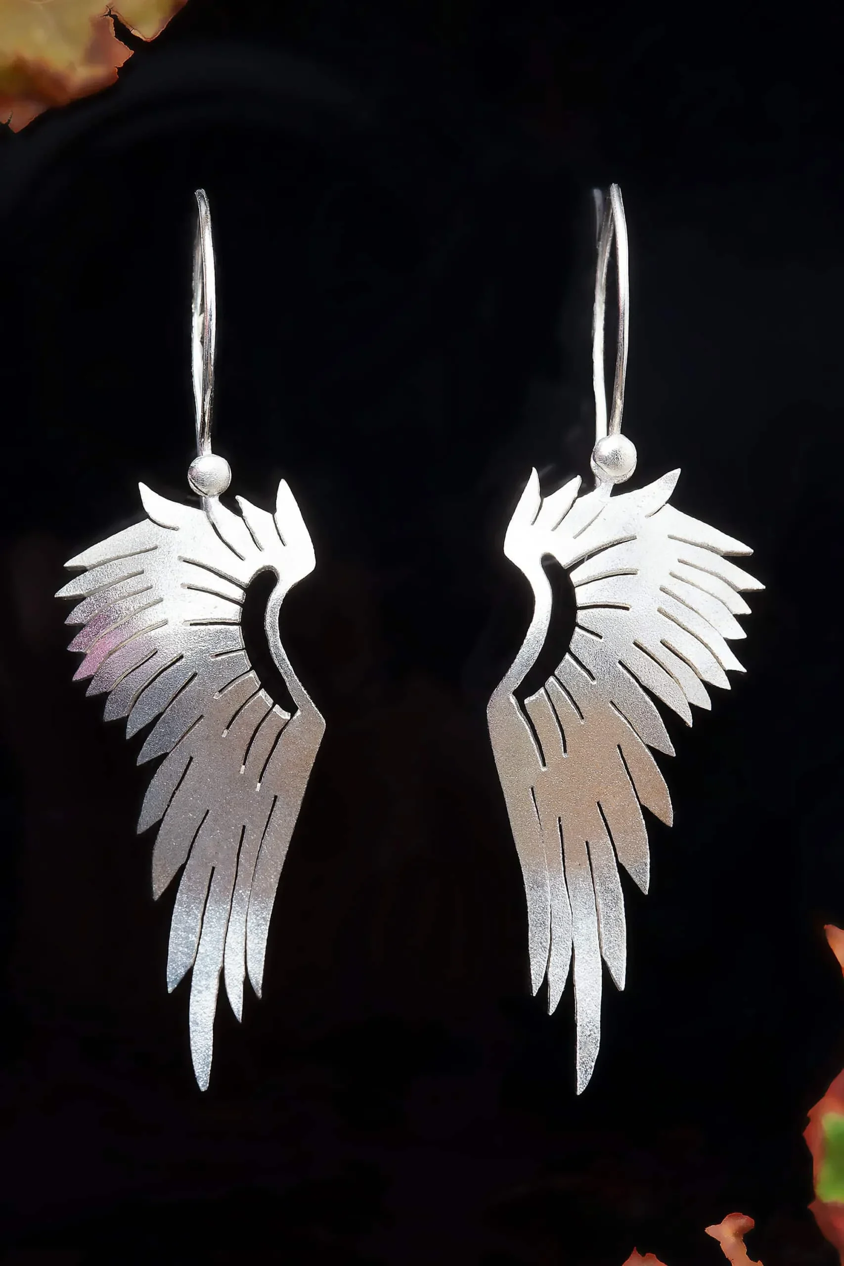 Handmade Jewellery | Angel wings rhodium plated silver earrings gallery 1