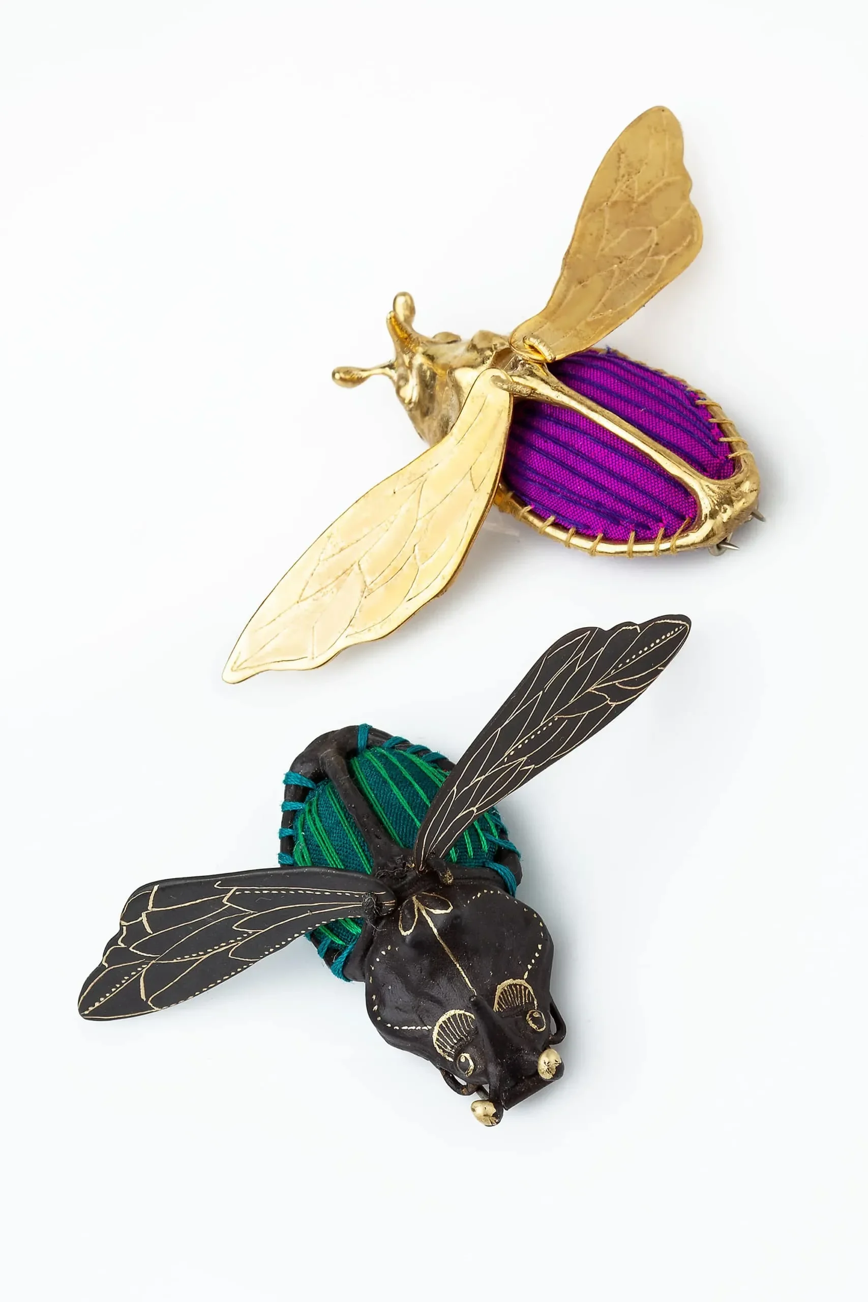 Handmade Jewellery | Beetle engraved bronze and silk brooch gallery 2