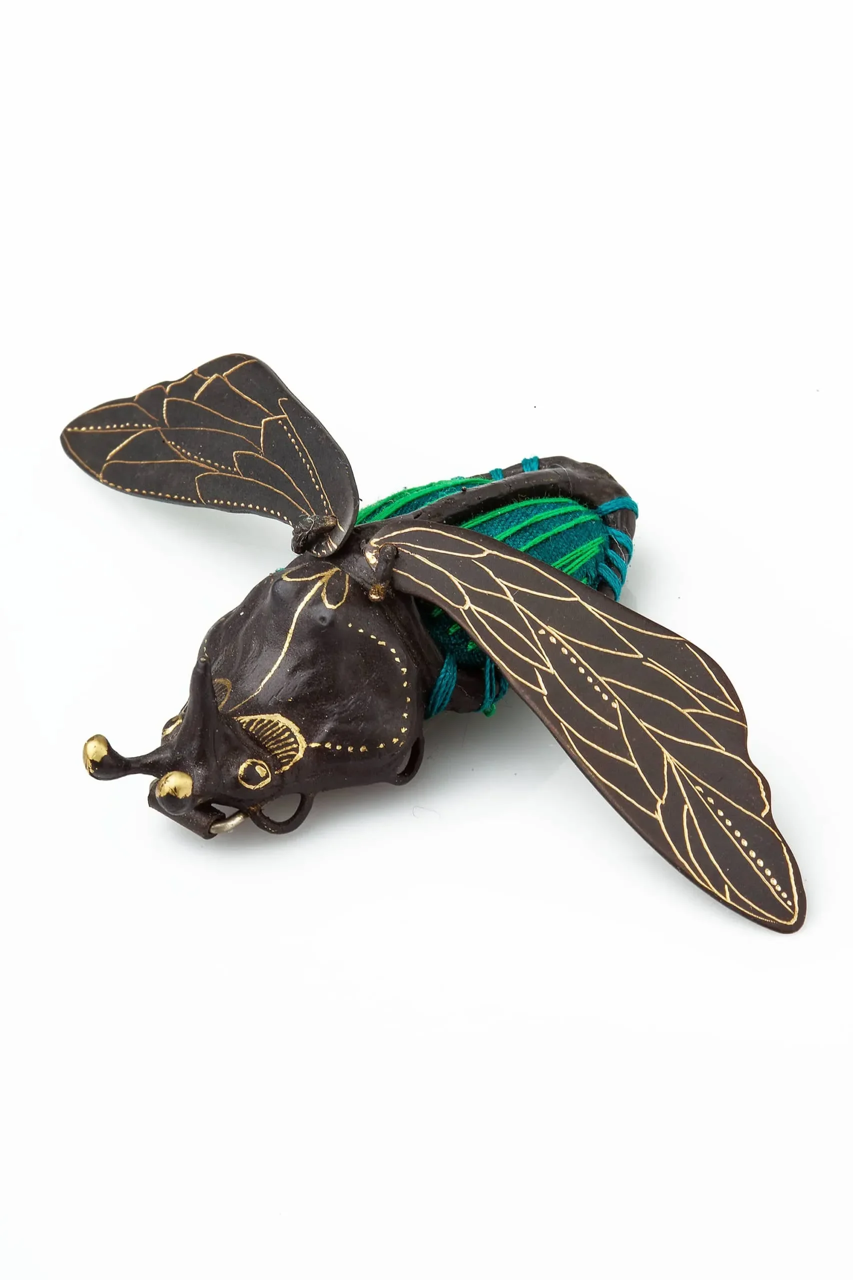 Handmade Jewellery | Beetle engraved bronze and silk brooch main