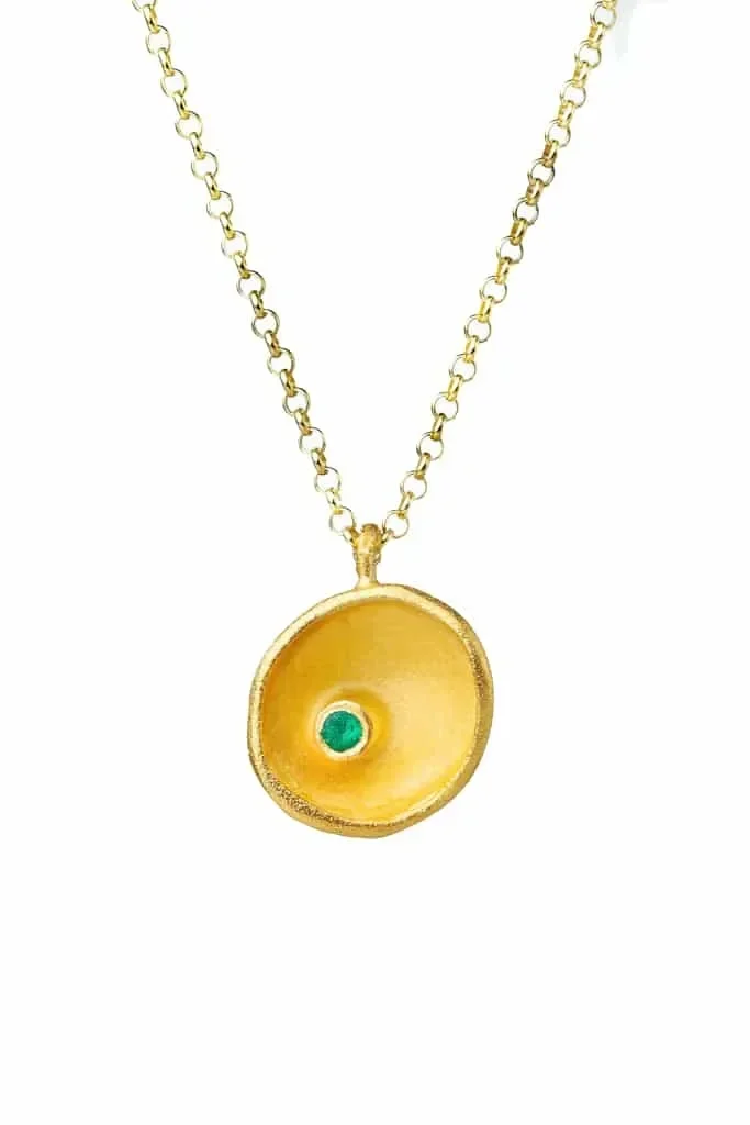 Green agate gold plated silver pendant