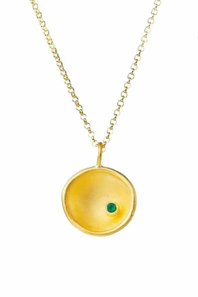 Green agate gold plated silver pendant