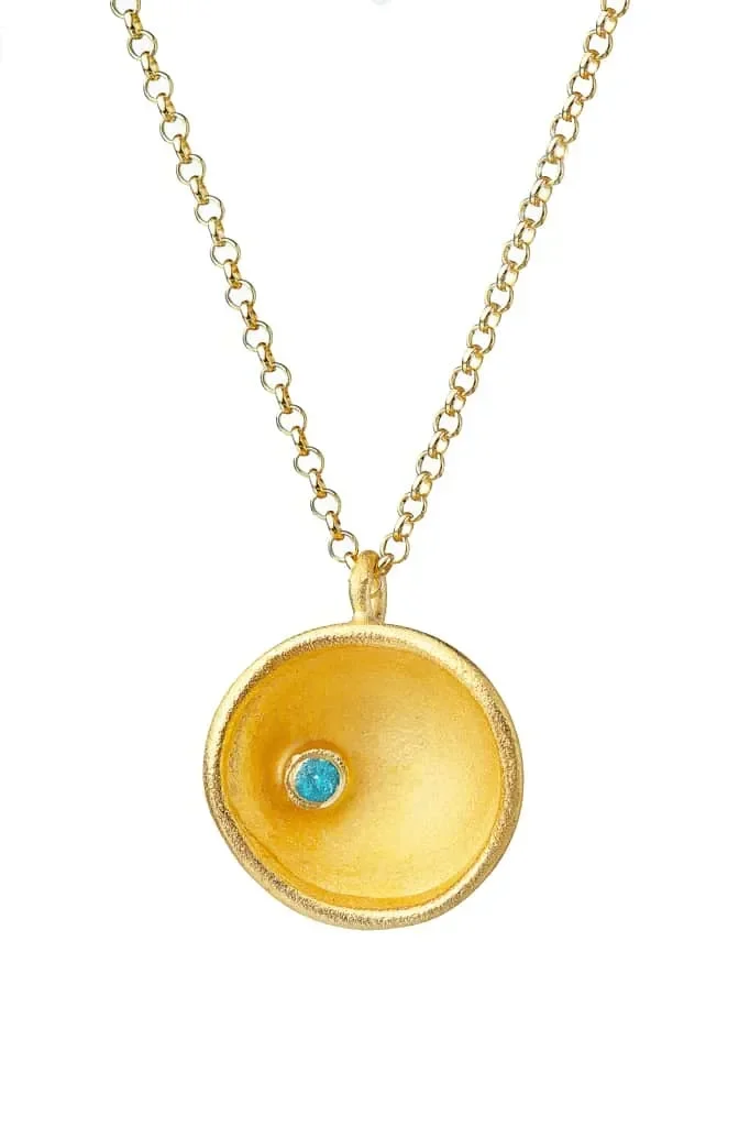 Aqua marine gold plated silver pendant