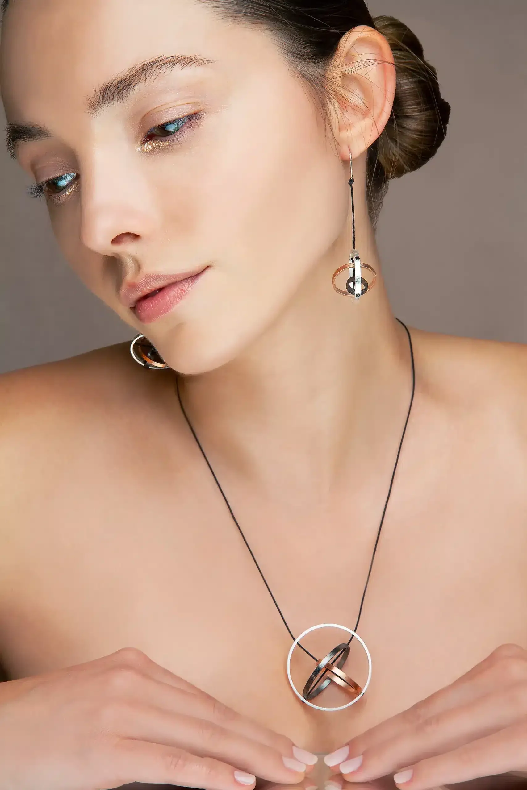 Handmade Jewellery | Minimal geometric multi plated bronze earrings gallery 1