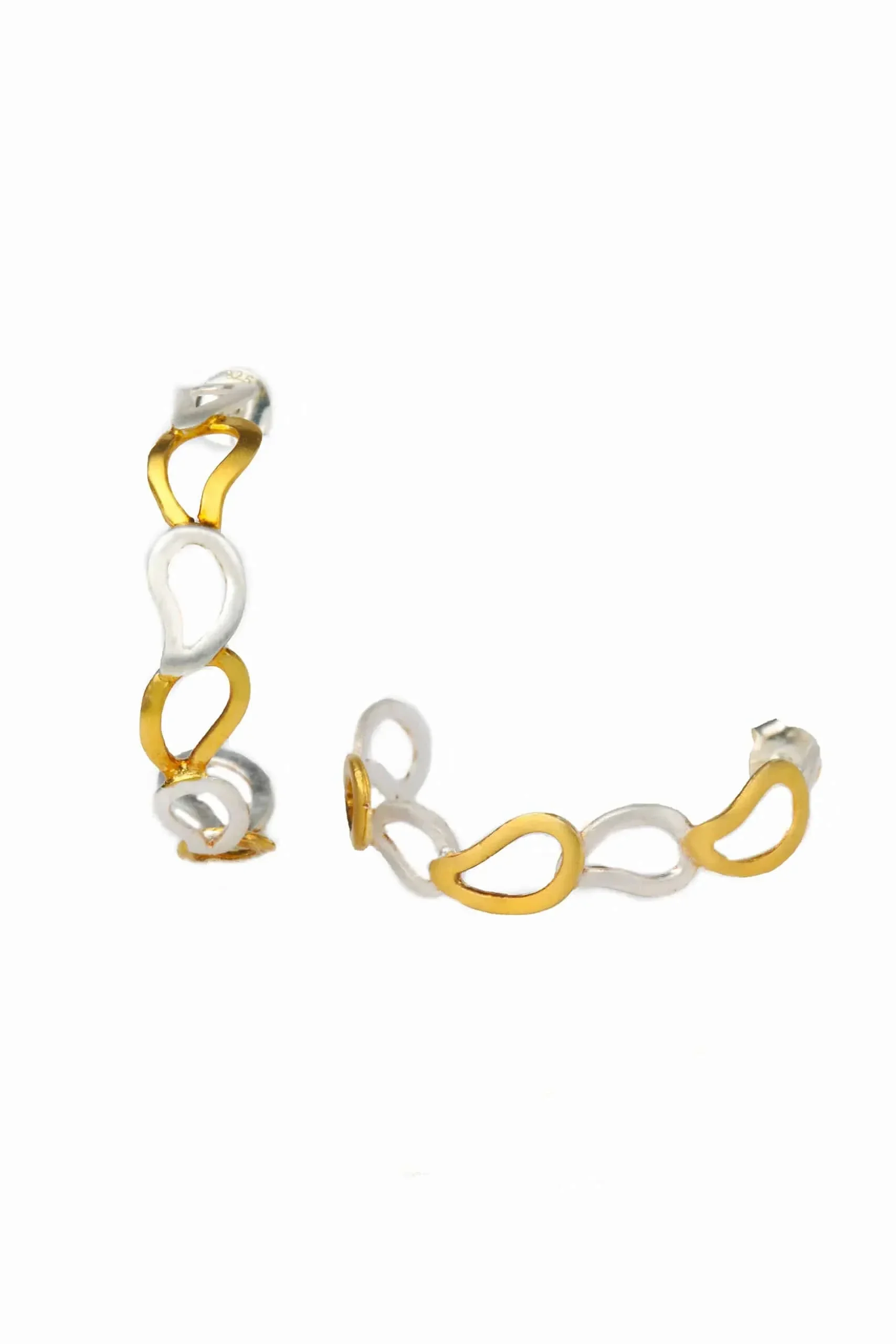 Handmade Jewellery | Paisley silver hoops with gold plated details main