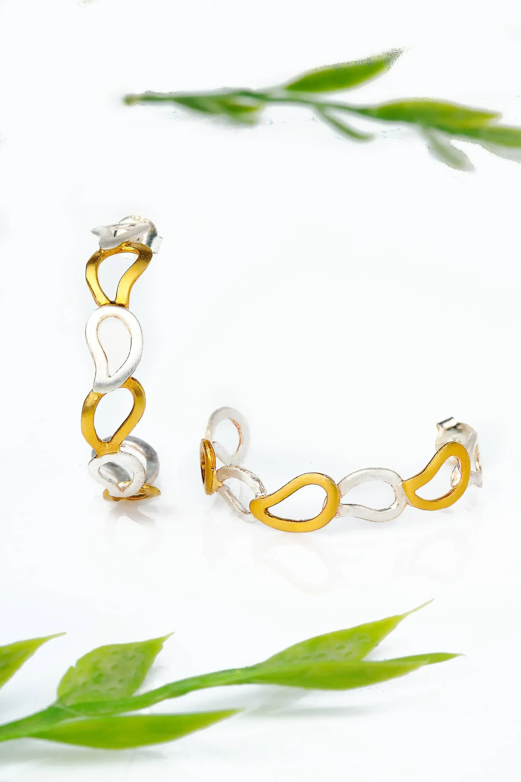 Handmade Jewellery | Paisley silver hoops with gold plated details gallery 2