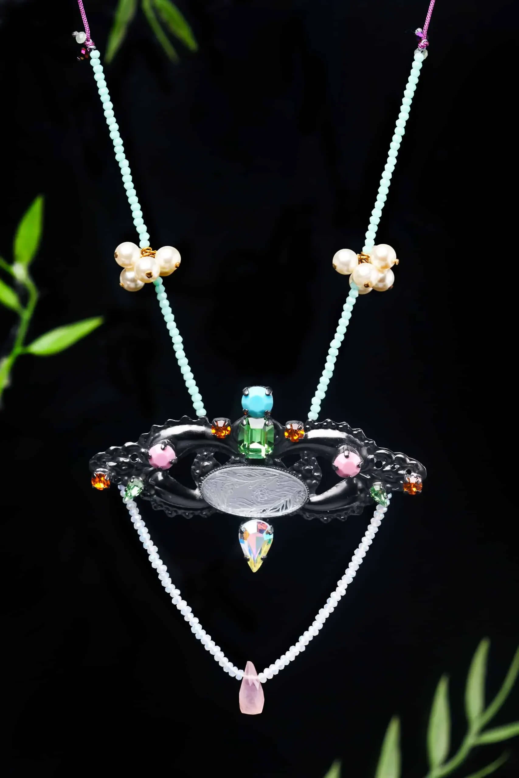 Handmade Jewellery | Handmade necklace with multicoloured Swarovski crystals gallery 1